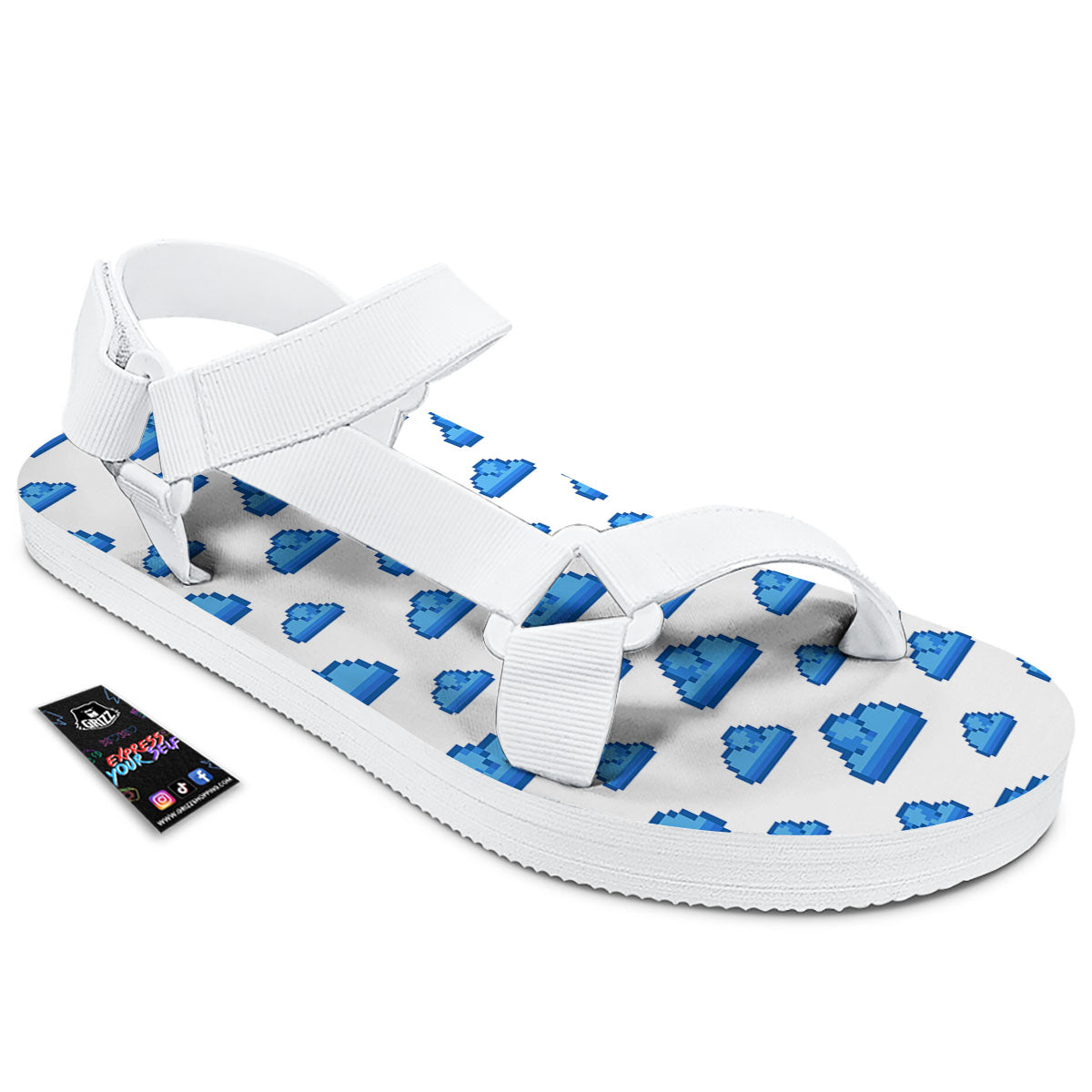 Cloud Pixel Print Pattern White Open Toe Sandals-grizzshop