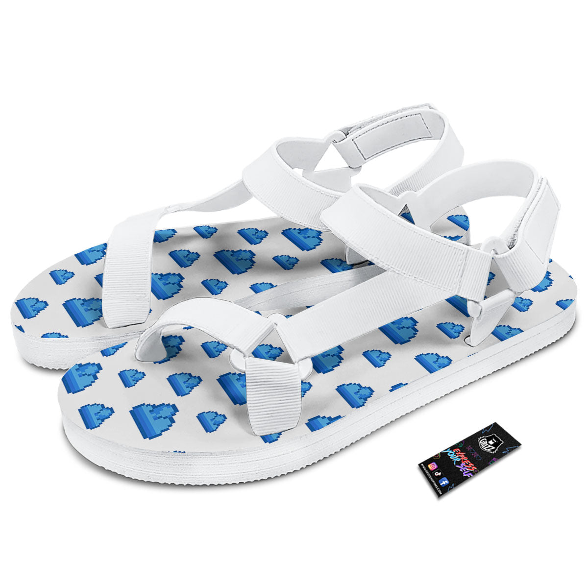 Cloud Pixel Print Pattern White Open Toe Sandals-grizzshop