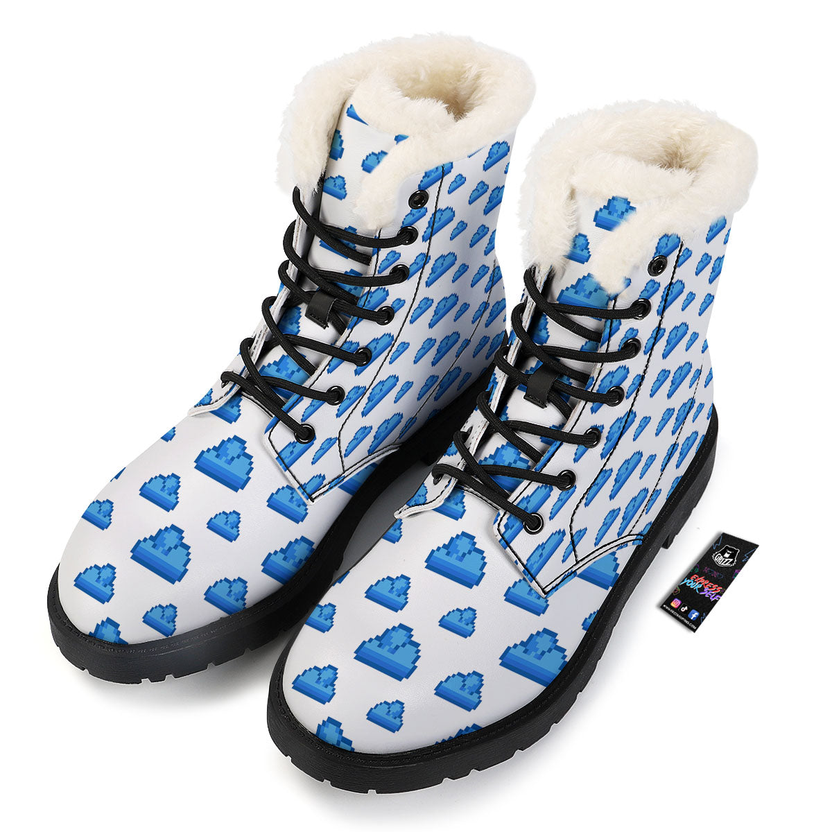 Cloud Pixel Print Pattern Winter Boots-grizzshop