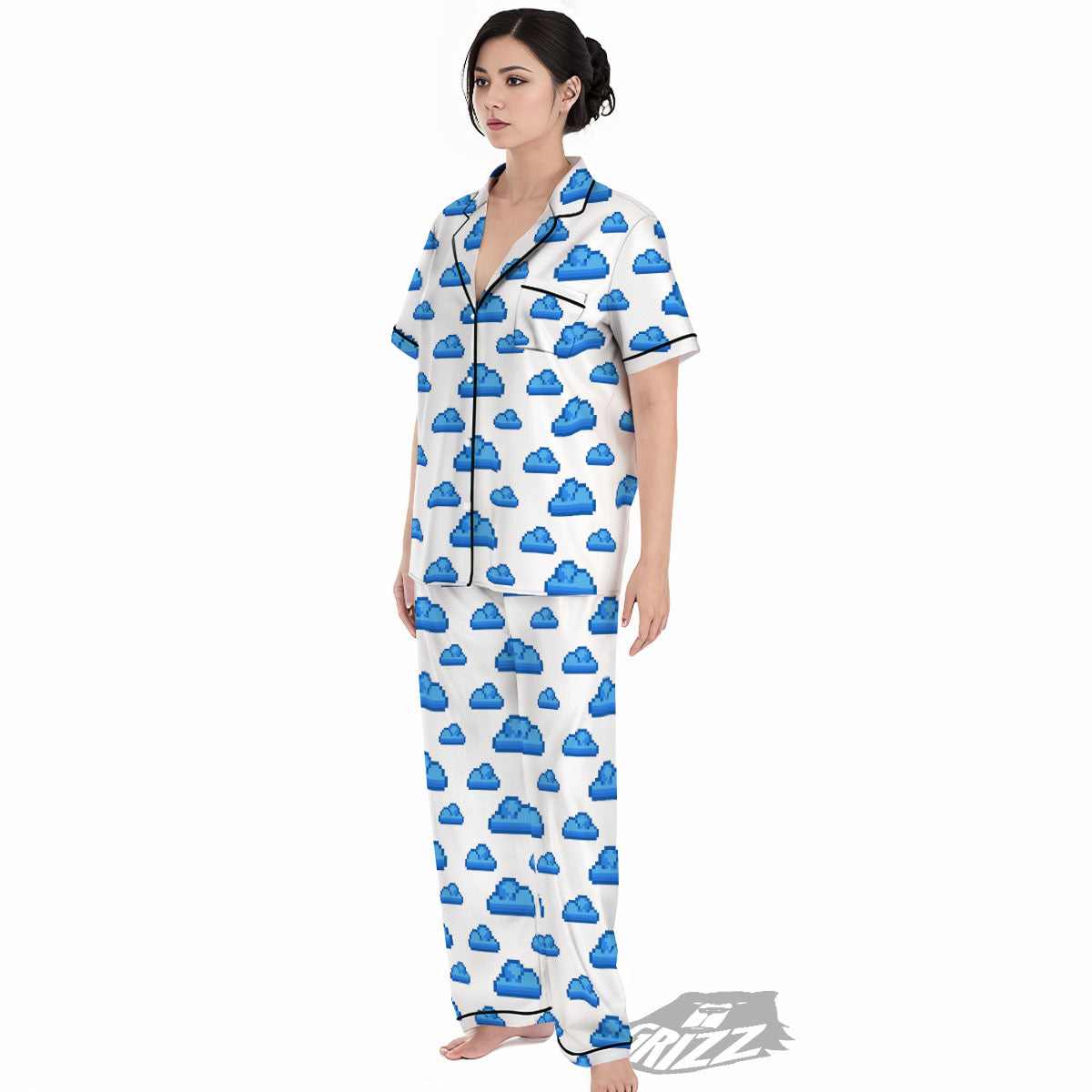 Cloud Pixel Print Pattern Women's Pajamas Set-grizzshop