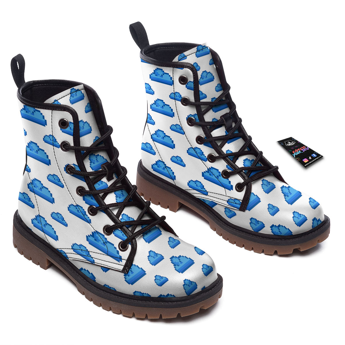 Cloud Pixel Print Pattern Work Boots-grizzshop