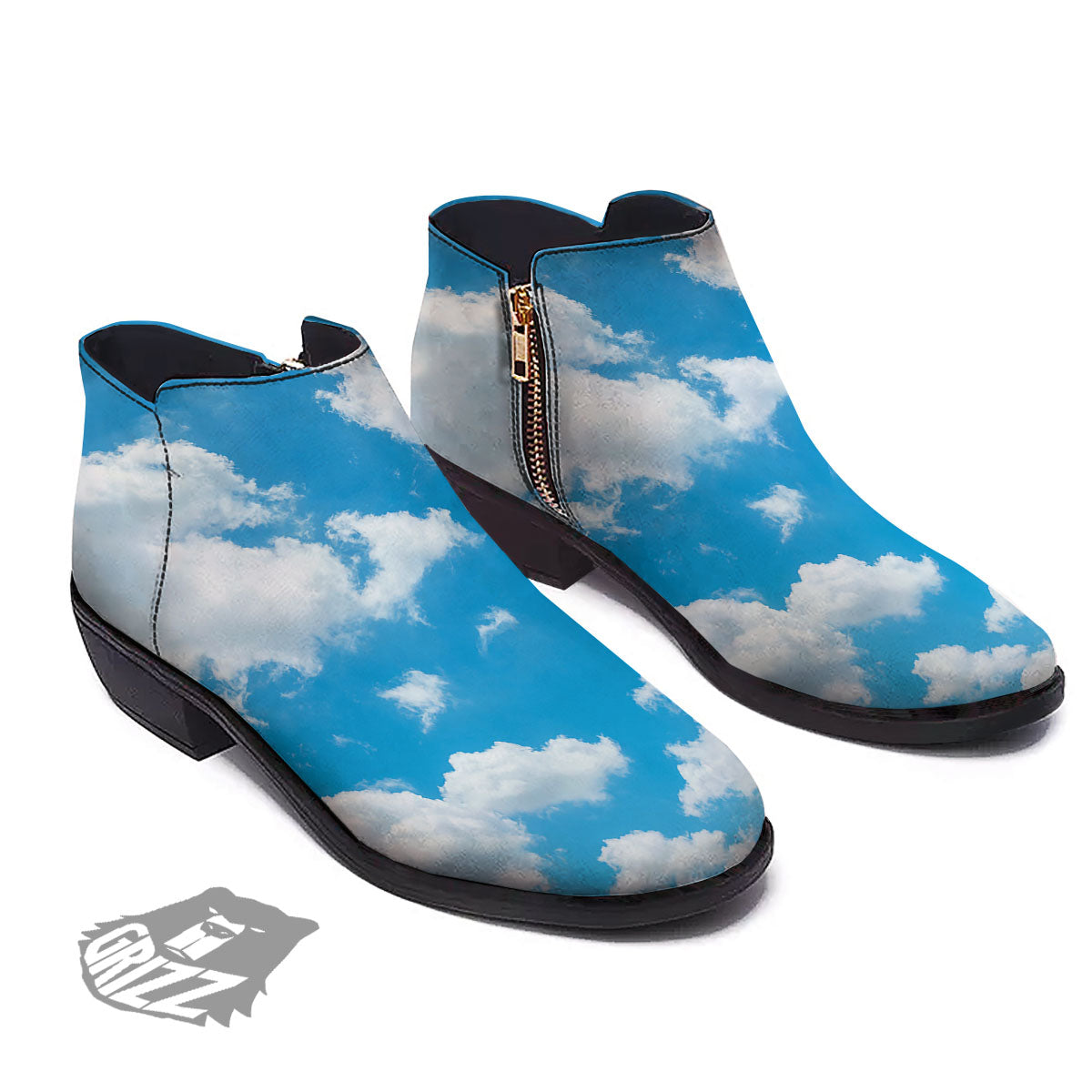 Cloud Sky Print Ankle Boots-grizzshop