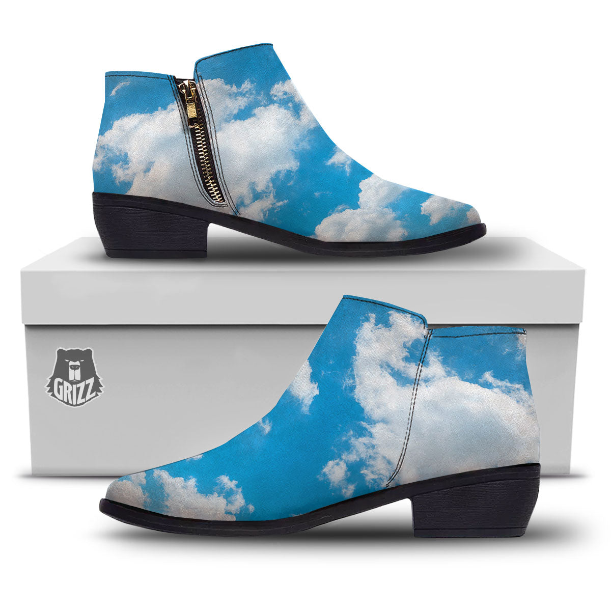 Cloud Sky Print Ankle Boots-grizzshop