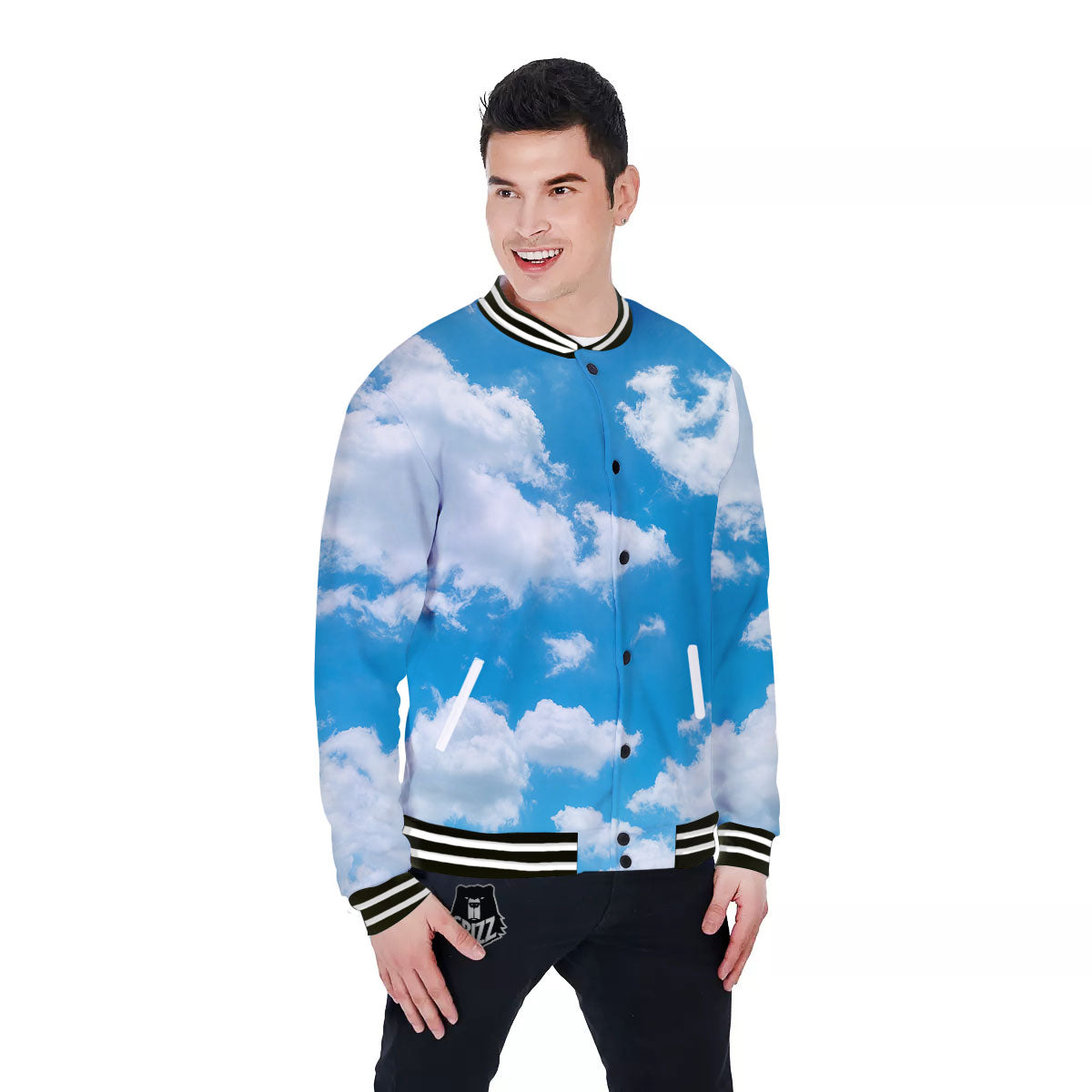 Cloud Sky Print Baseball Jacket-grizzshop