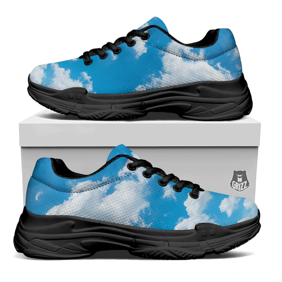 Cloud Sky Print Black Chunky Shoes-grizzshop