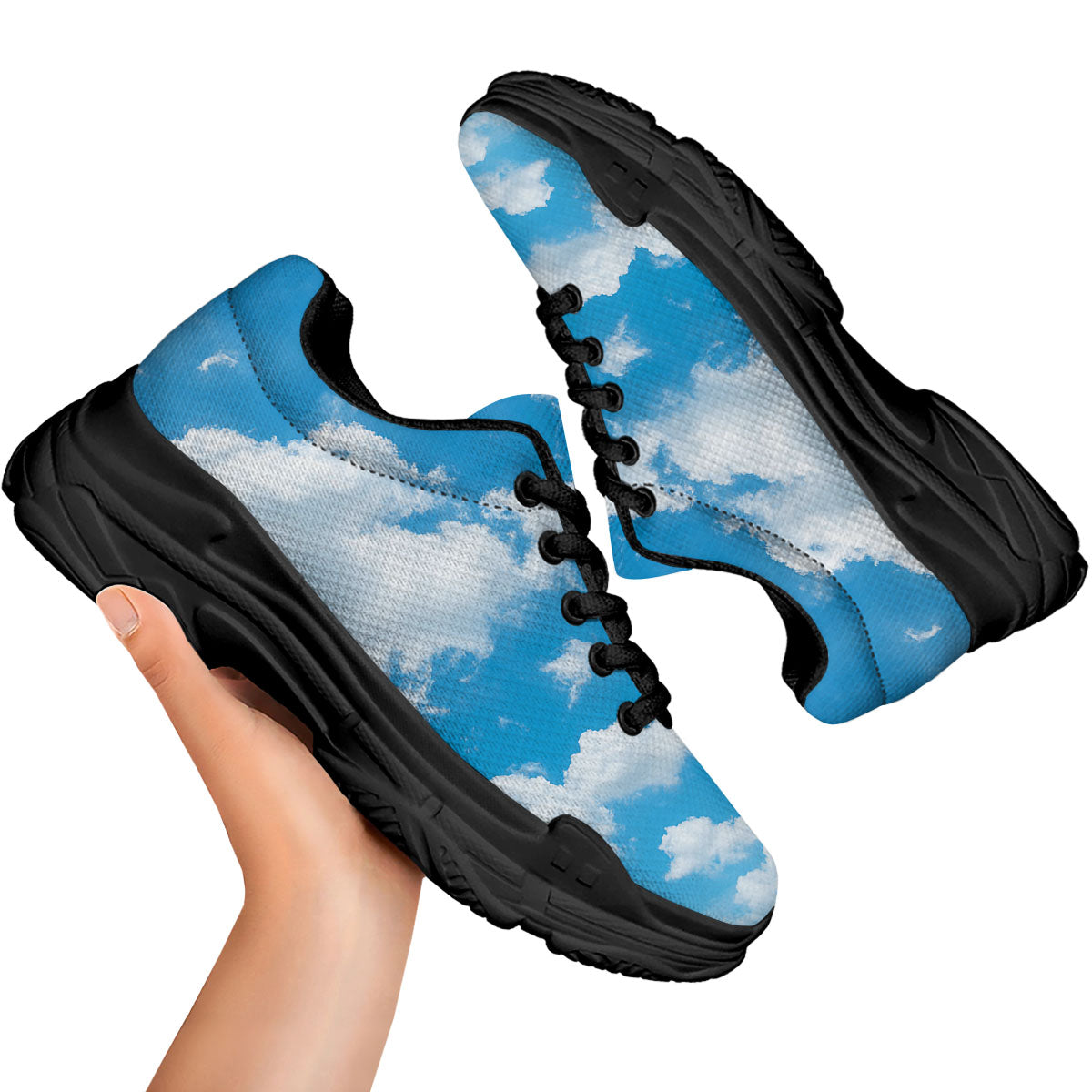 Cloud Sky Print Black Chunky Shoes-grizzshop