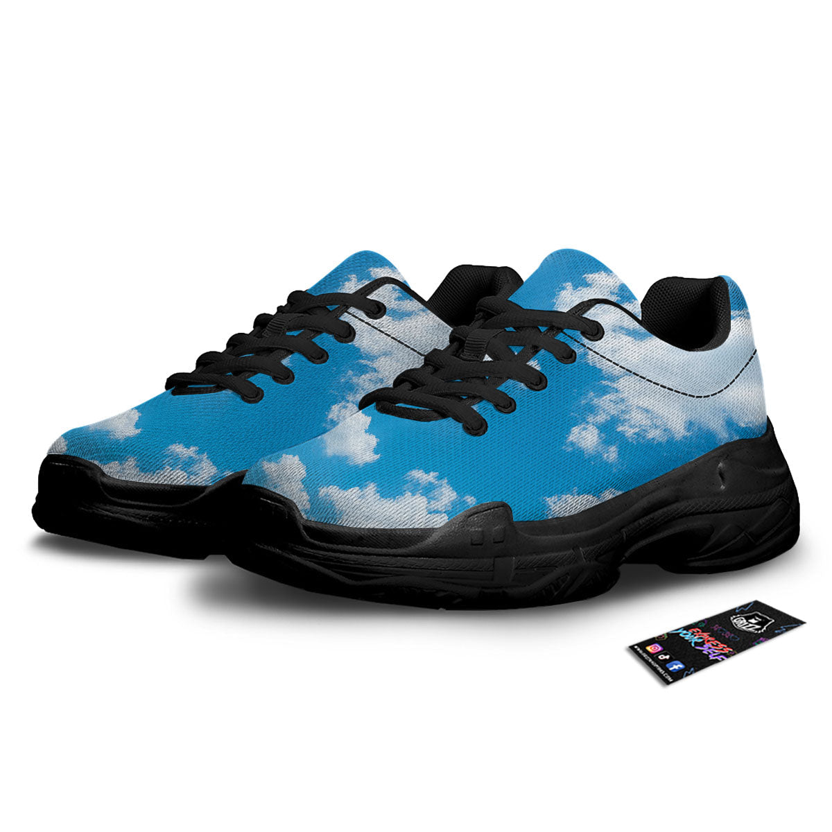 Cloud Sky Print Black Chunky Shoes-grizzshop