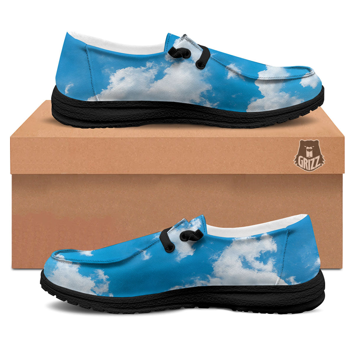 Cloud Sky Print Black Loafers-grizzshop