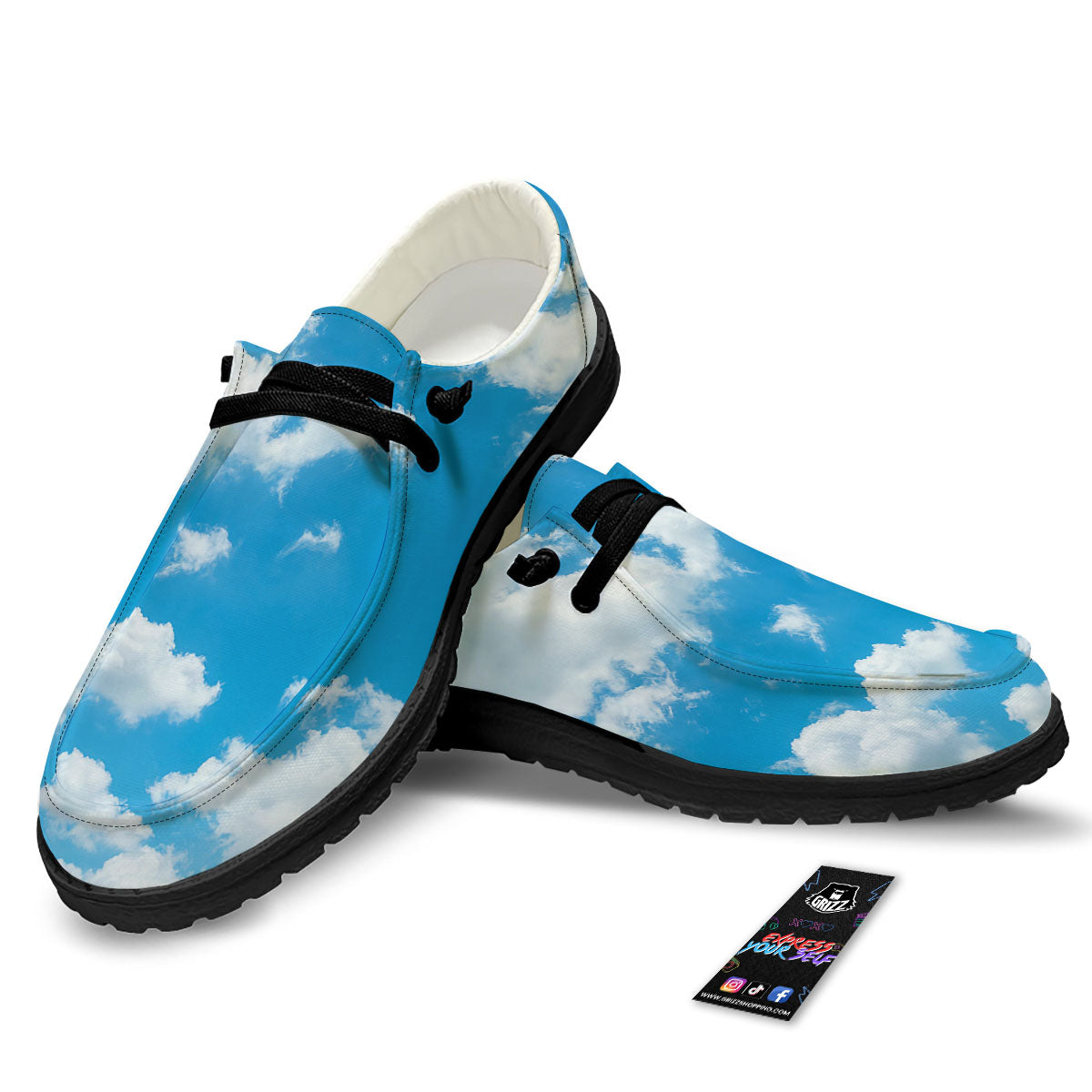 Cloud Sky Print Black Loafers-grizzshop