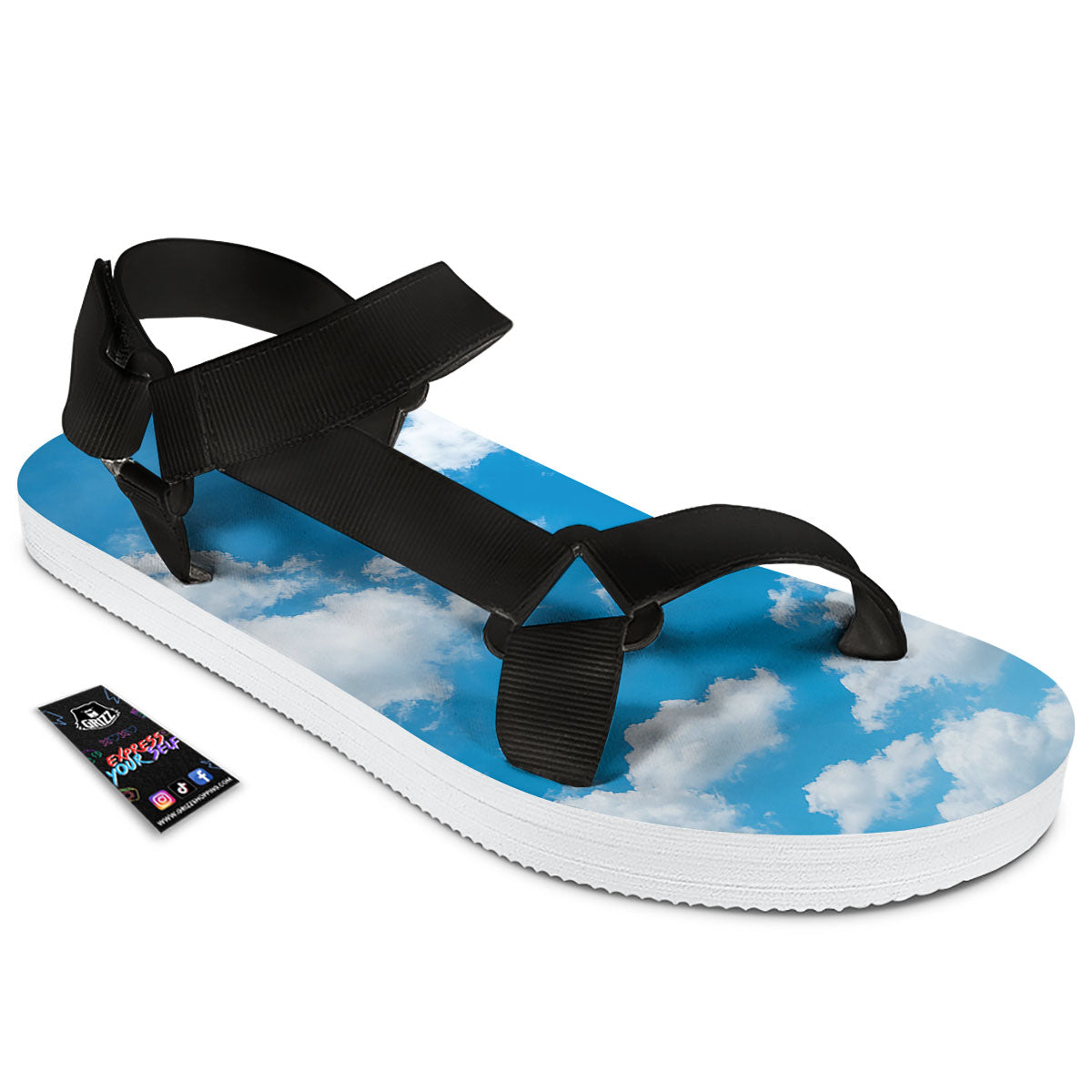 Cloud Sky Print Black Open Toe Sandals-grizzshop