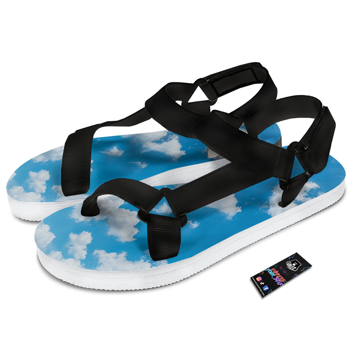 Cloud Sky Print Black Open Toe Sandals-grizzshop