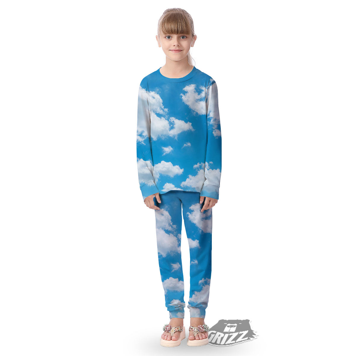 Cloud Sky Print Kid's Pajamas-grizzshop