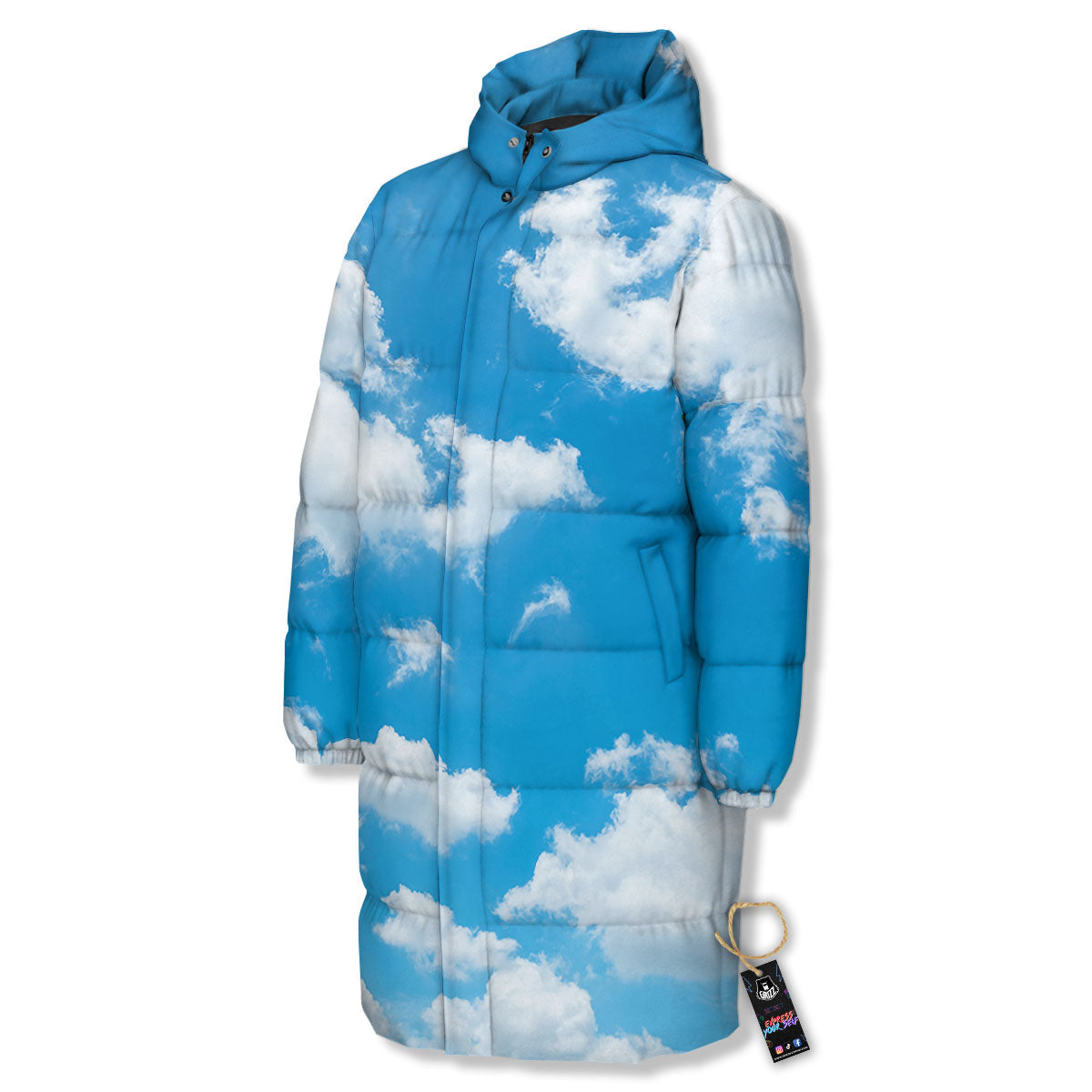 Cloud Sky Print Long Down Jacket-grizzshop