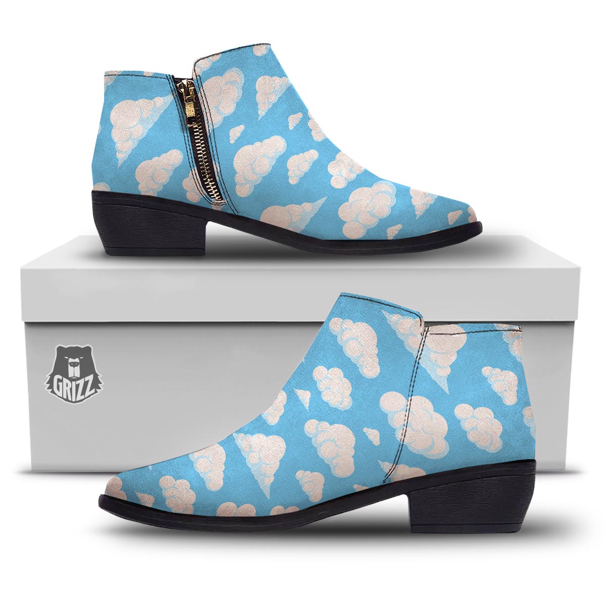 Cloud Sky Print Pattern Ankle Boots-grizzshop