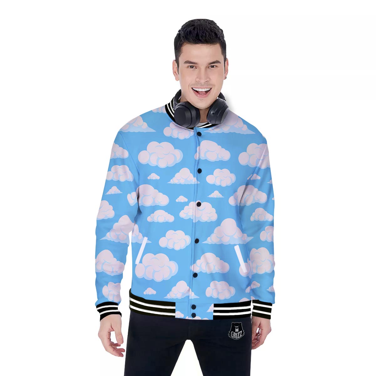 Cloud Sky Print Pattern Baseball Jacket-grizzshop
