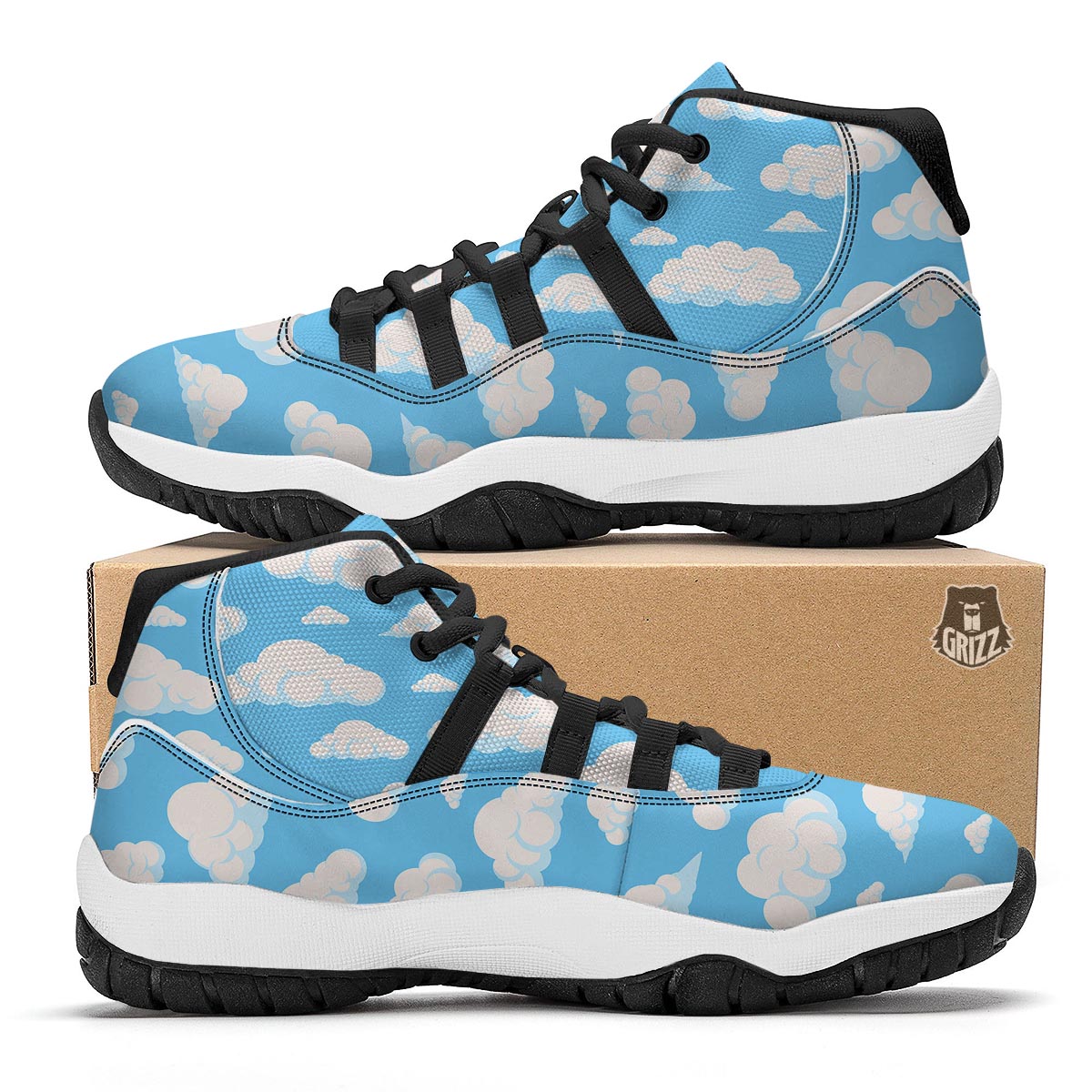 Cloud Sky Print Pattern Black Bball Shoes-grizzshop