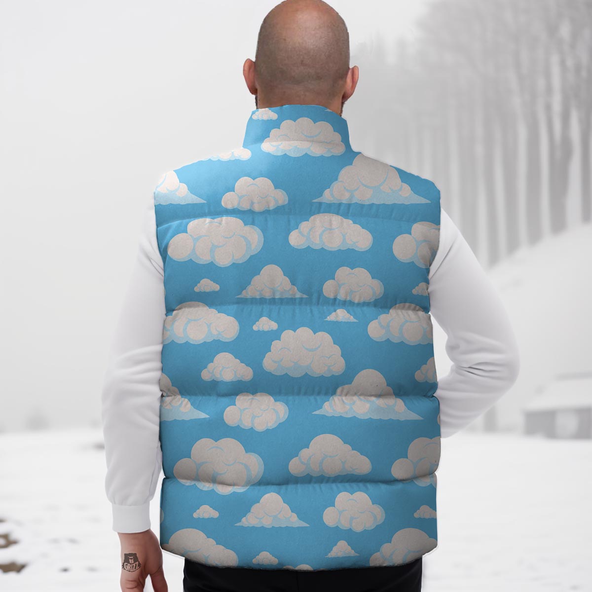 Cloud Sky Print Pattern Down Vest
