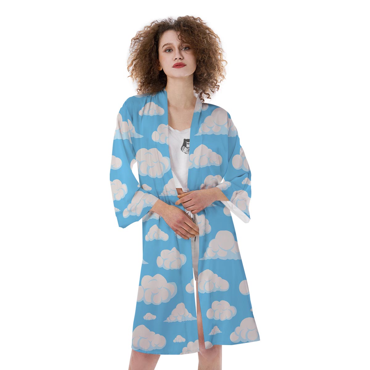 Cloud Sky Print Pattern Kimono-grizzshop
