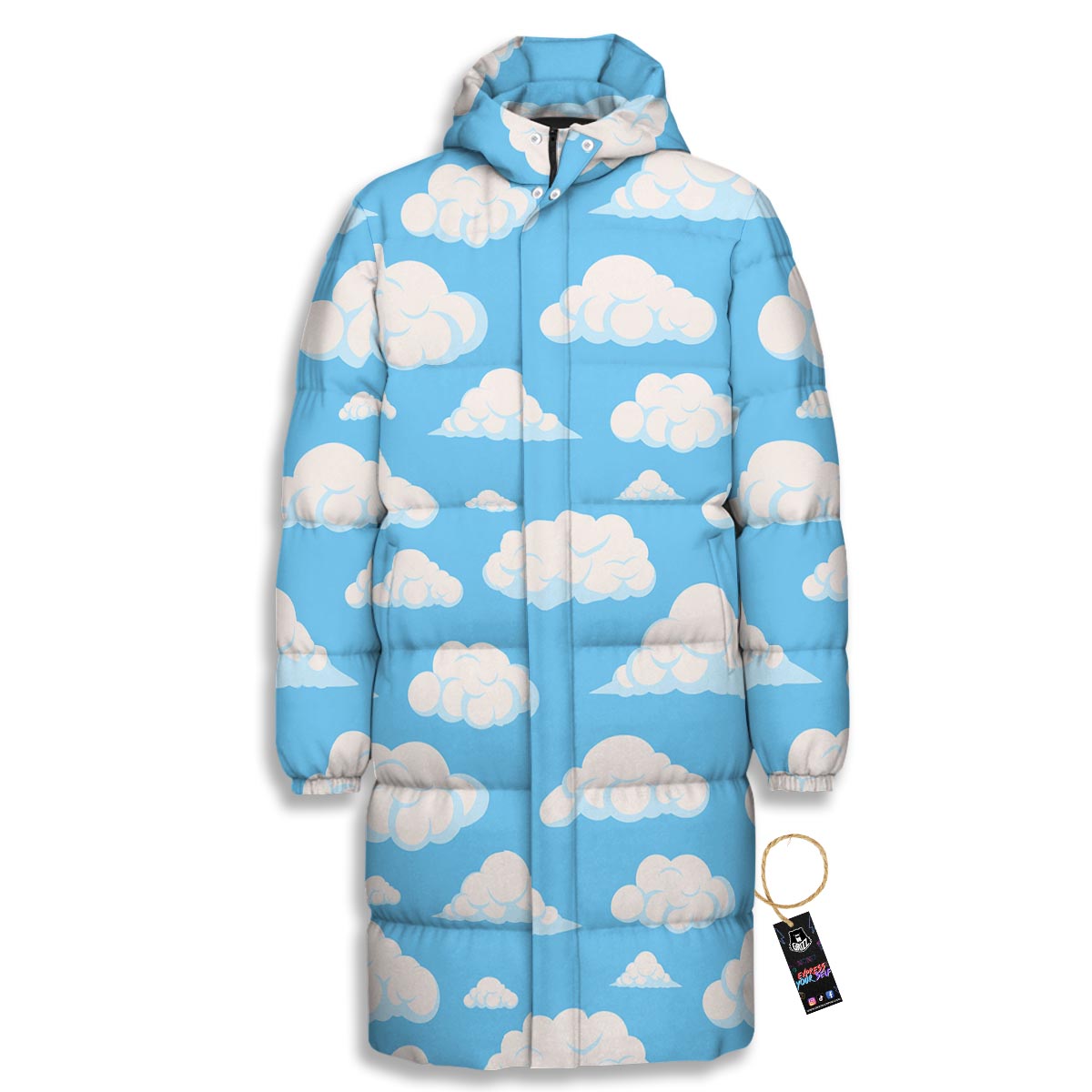 Cloud Sky Print Pattern Long Down Jacket-grizzshop