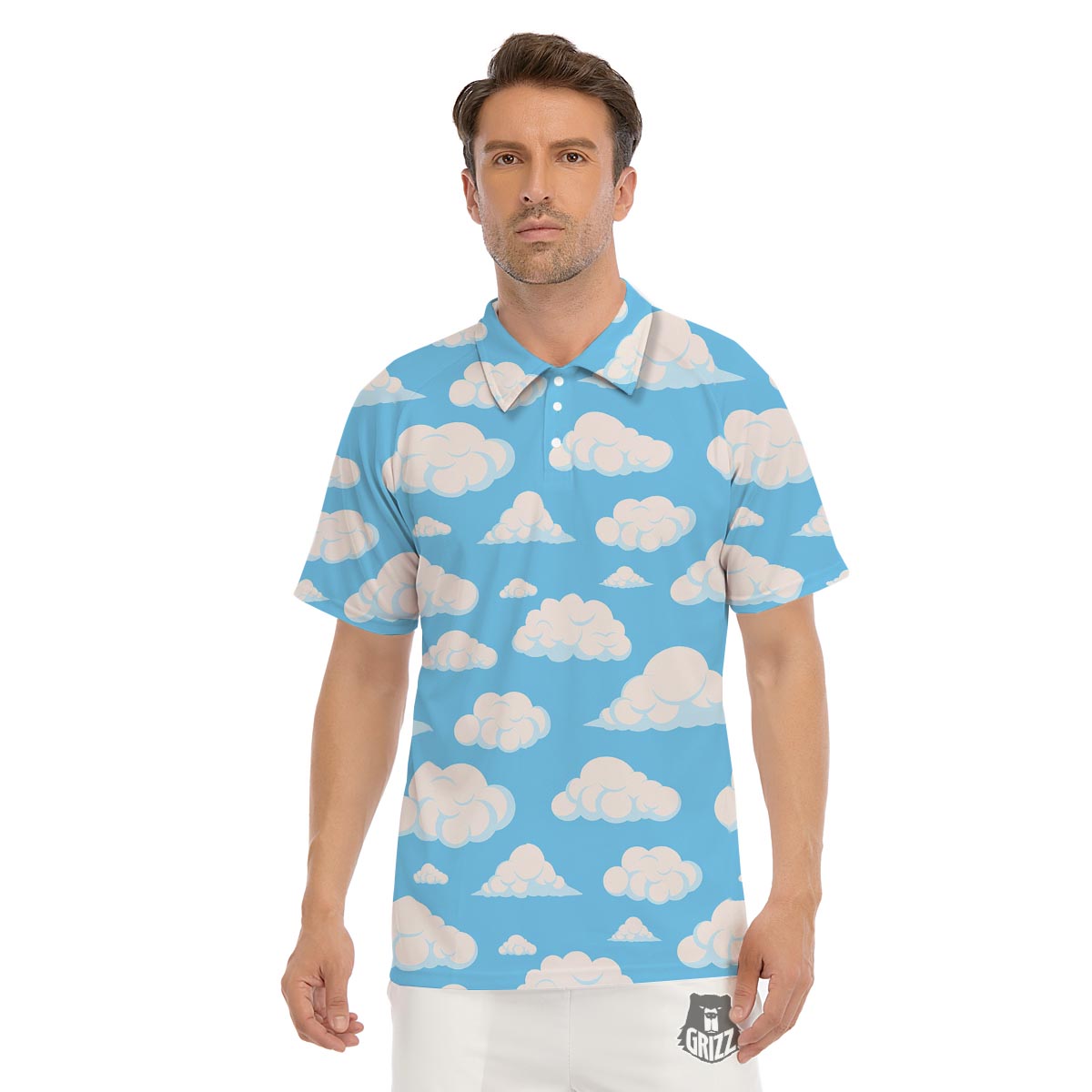 Cloud Sky Print Pattern Men's Golf Shirts-grizzshop