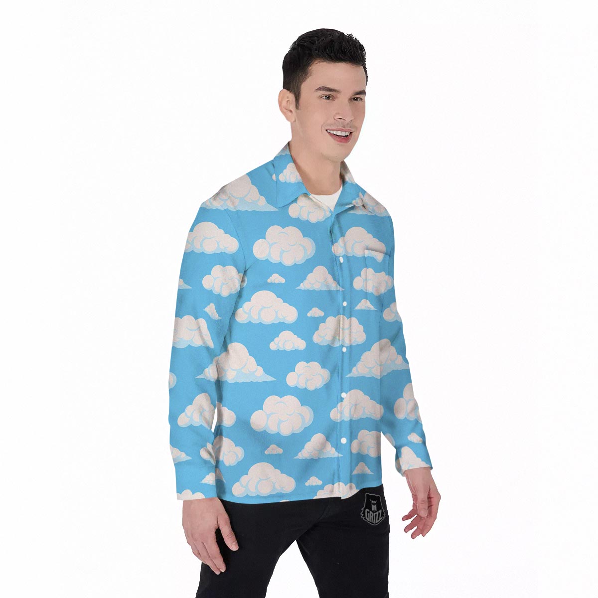 Cloud Sky Print Pattern Men's Long Sleeve Shirts-grizzshop