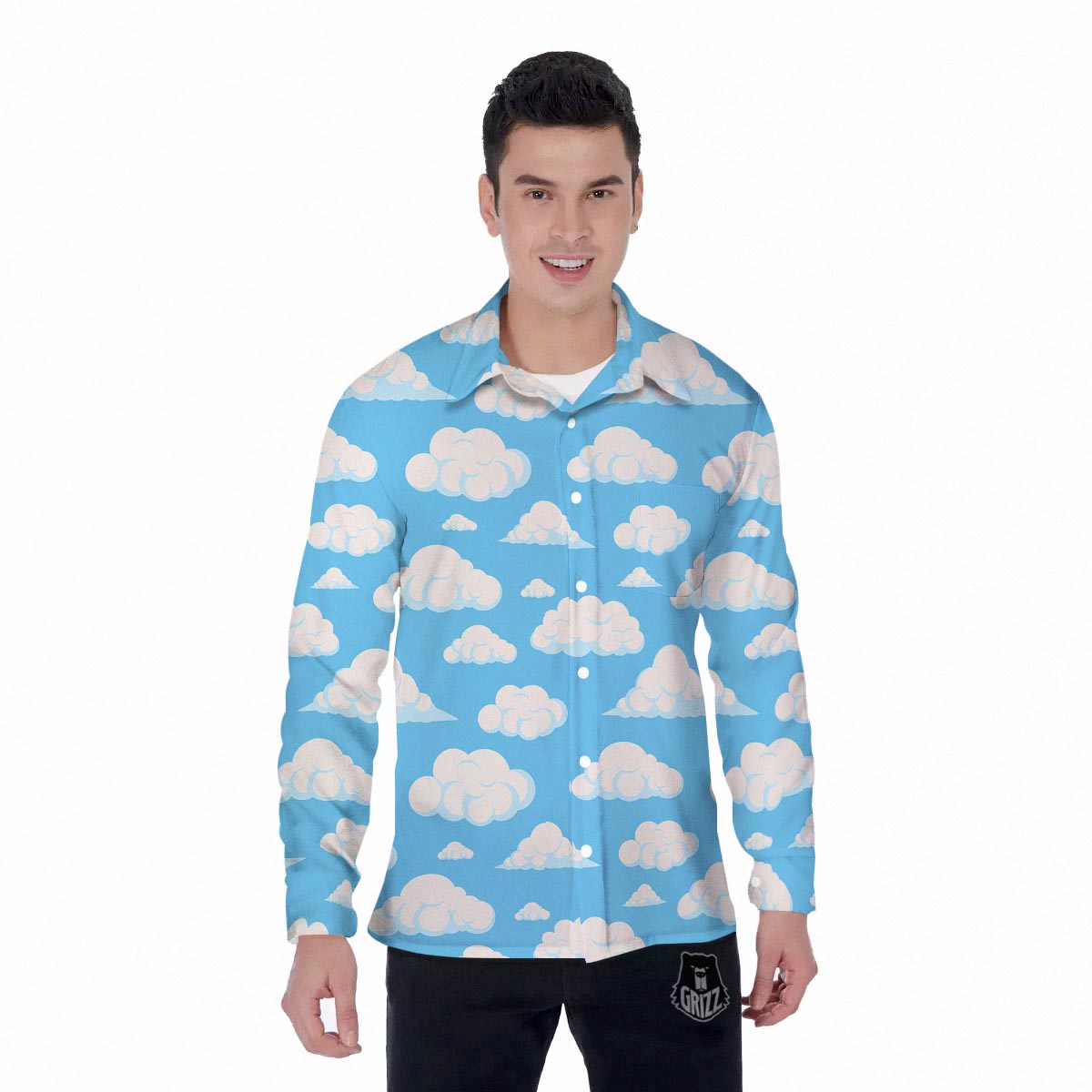 Cloud Sky Print Pattern Men's Long Sleeve Shirts-grizzshop
