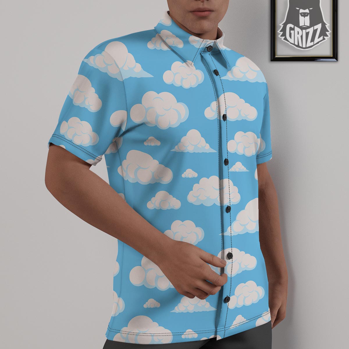 Cloud Sky Print Pattern Untucked Shirts-grizzshop