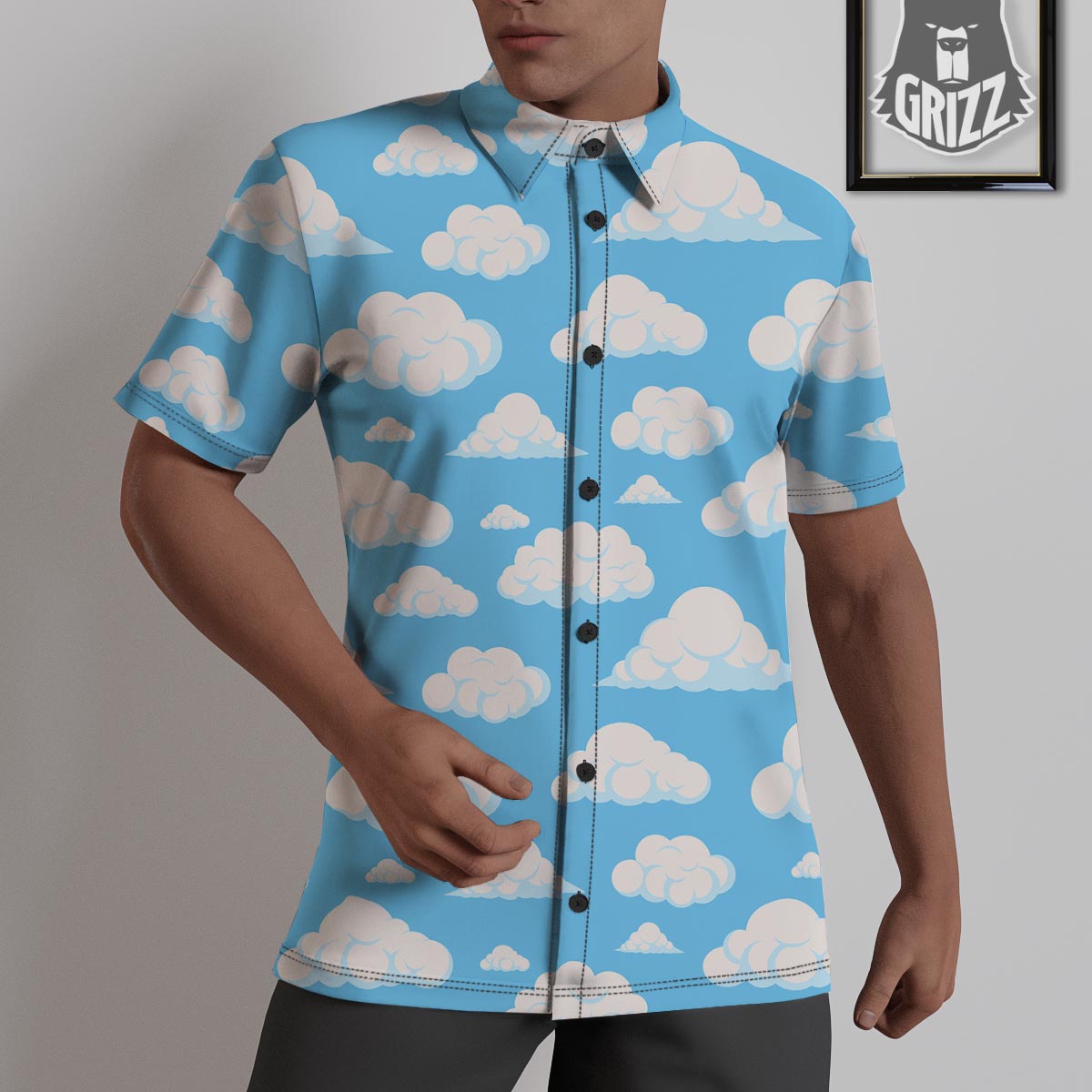 Cloud Sky Print Pattern Untucked Shirts-grizzshop