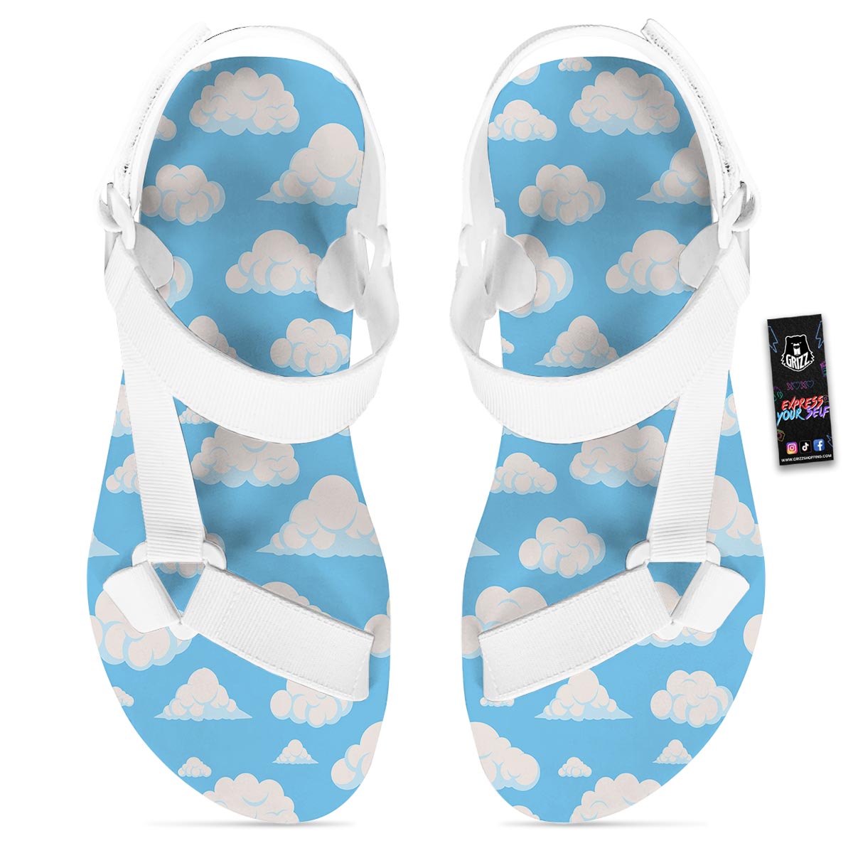 Cloud Sky Print Pattern White Open Toe Sandals-grizzshop