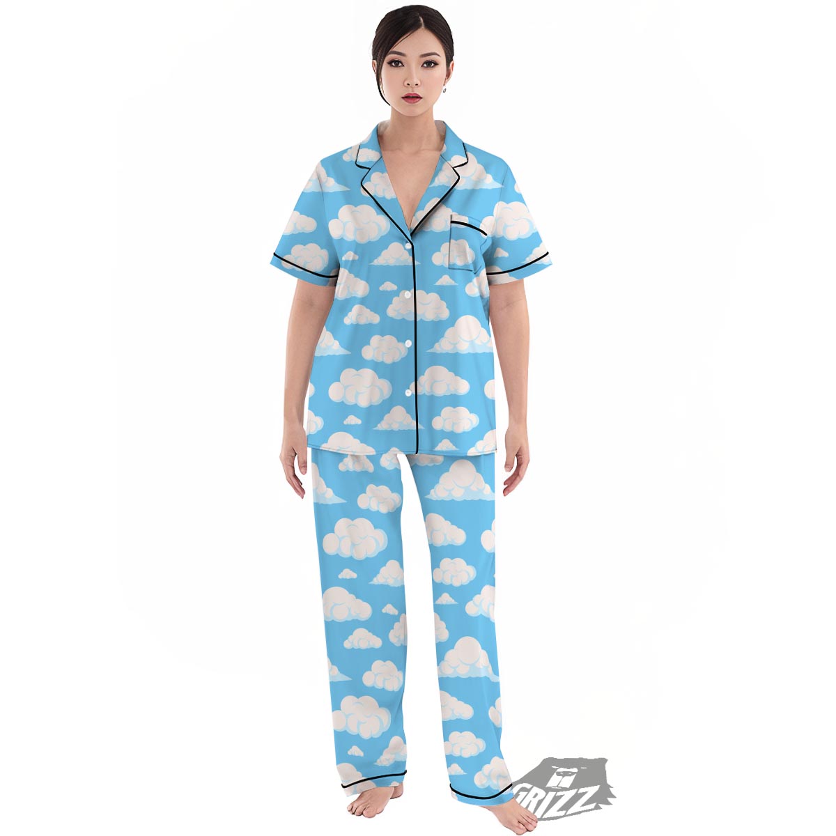 Cloud Sky Print Pattern Women's Pajamas Set-grizzshop