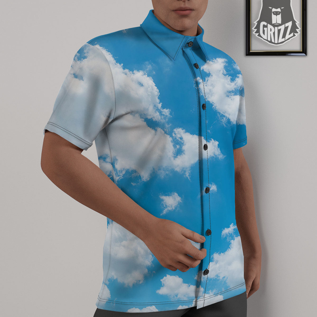 Cloud Sky Print Untucked Shirts-grizzshop