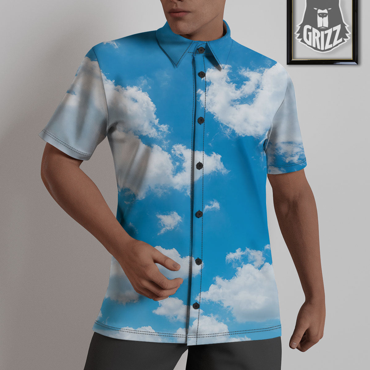 Cloud Sky Print Untucked Shirts-grizzshop