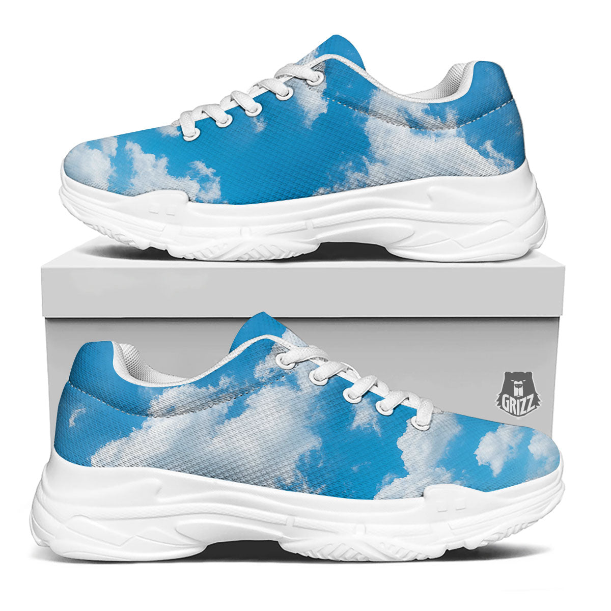 Cloud Sky Print White Chunky Shoes-grizzshop