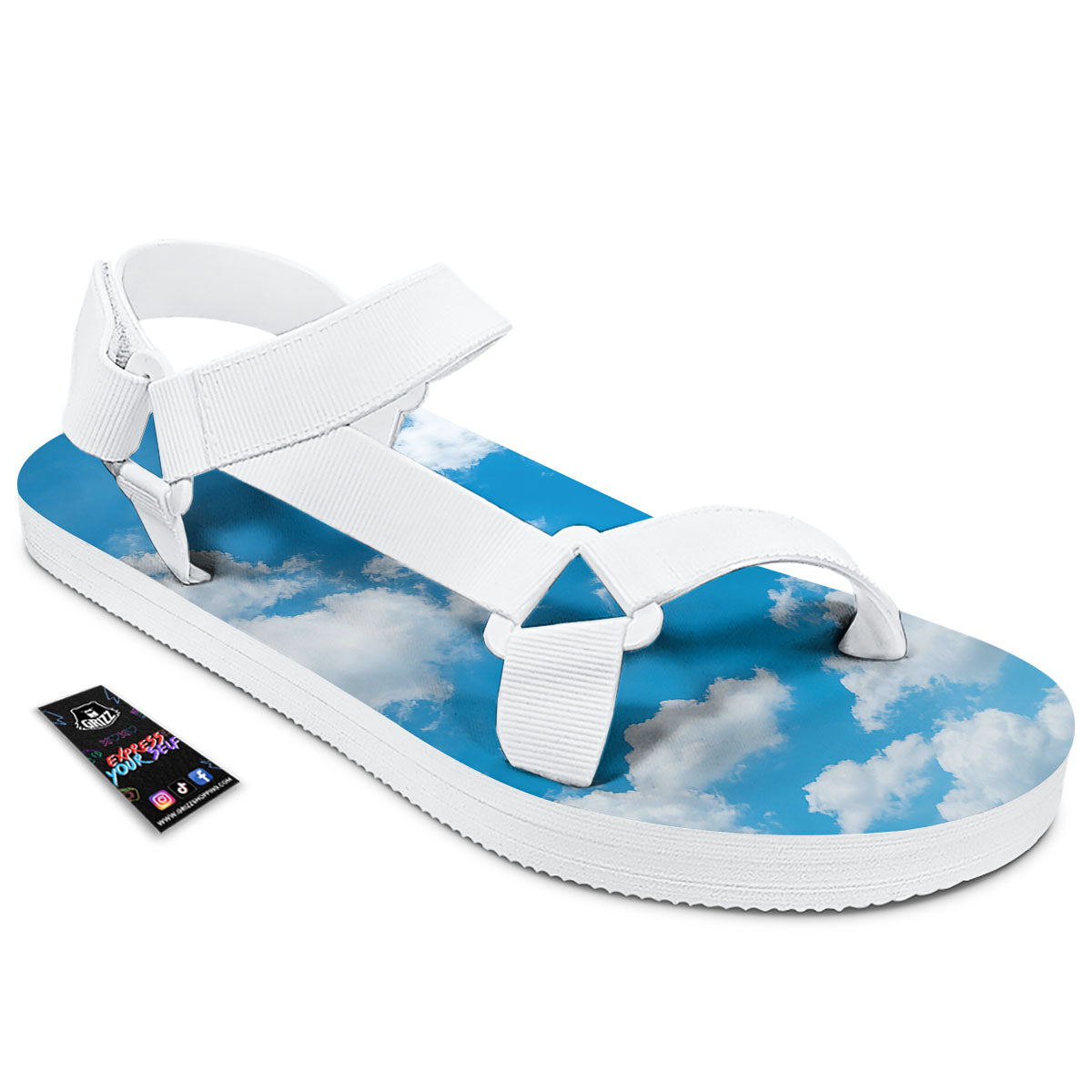 Cloud Sky Print White Open Toe Sandals-grizzshop