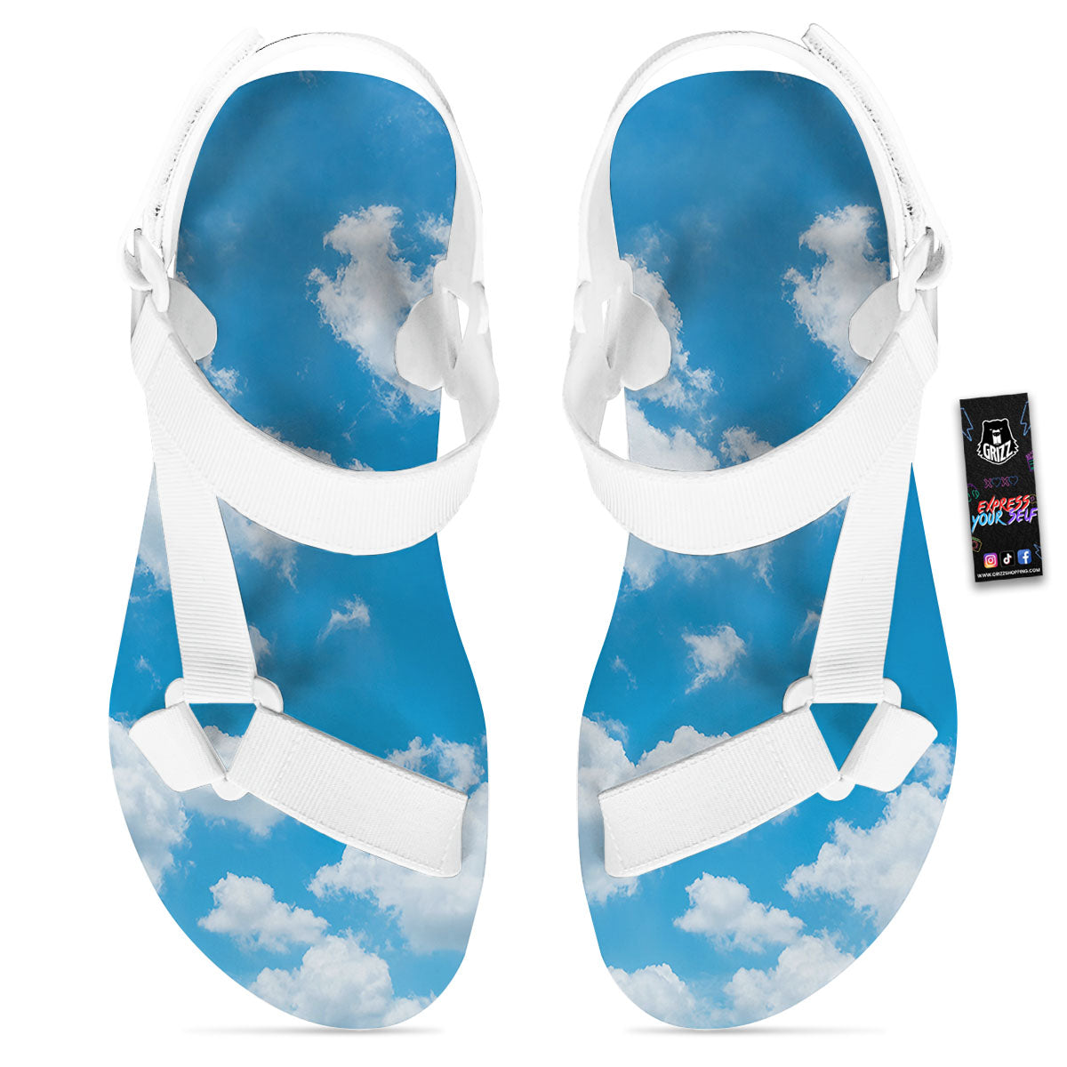 Cloud Sky Print White Open Toe Sandals-grizzshop