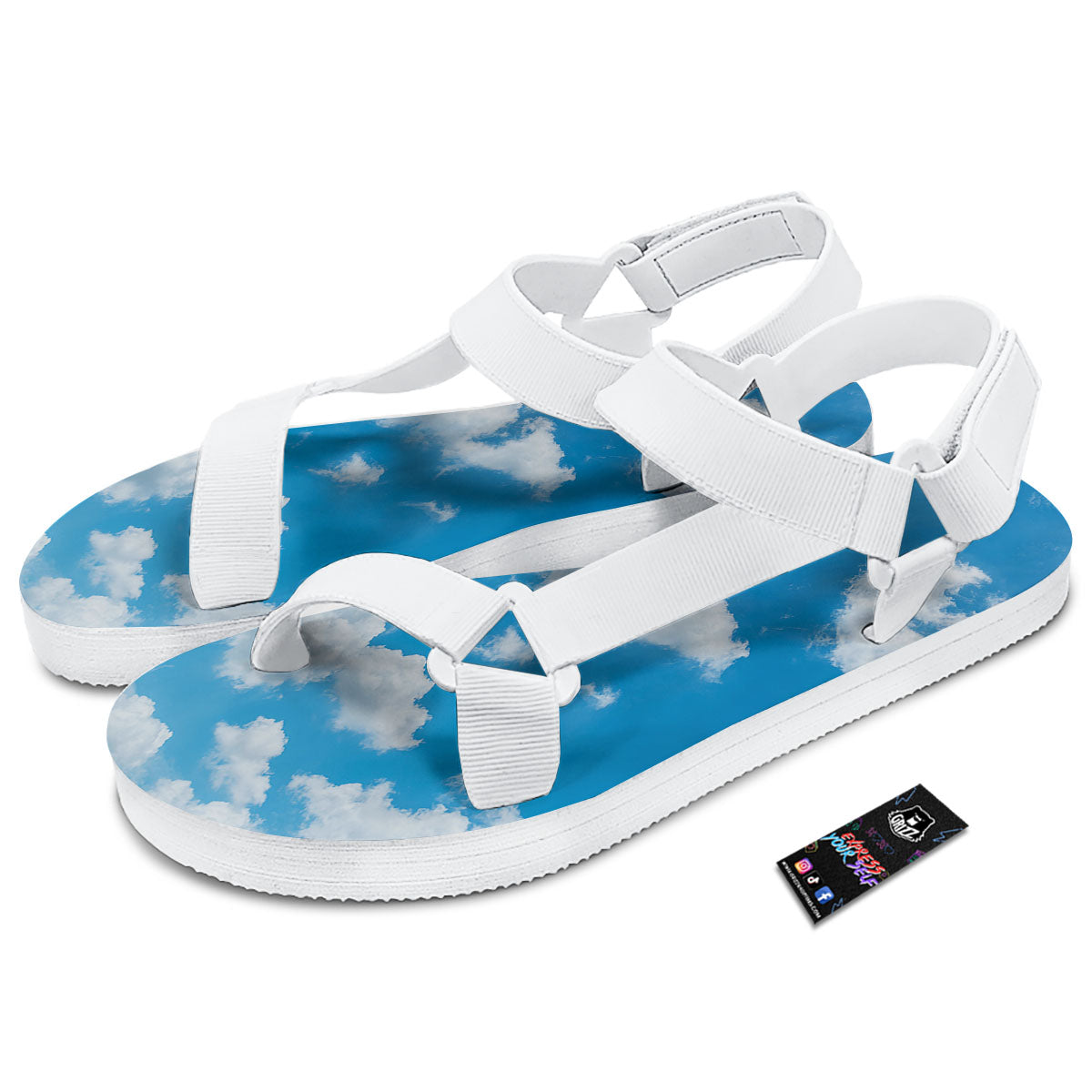 Cloud Sky Print White Open Toe Sandals-grizzshop