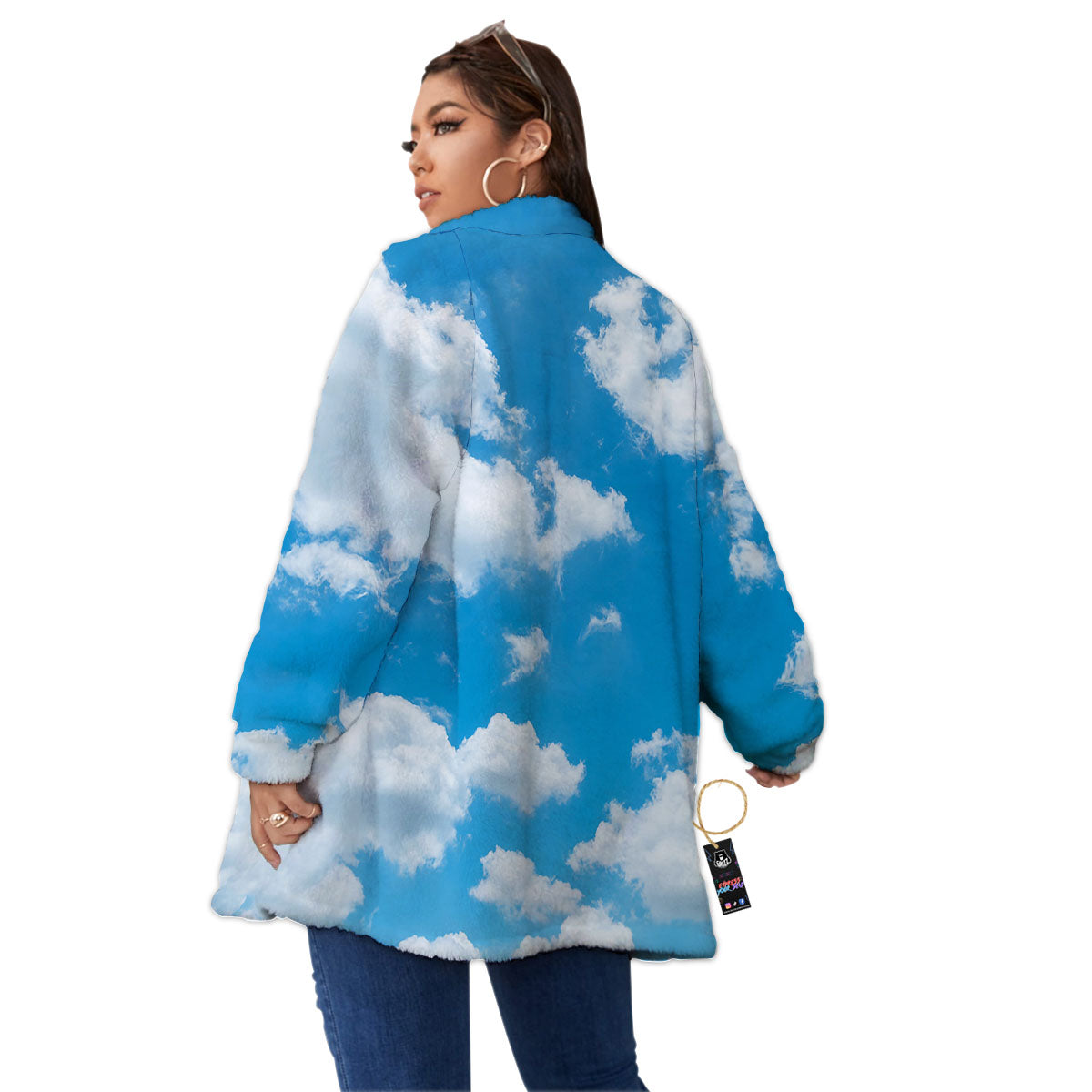 Cloud Sky Print Women's Sherpa Jacket-grizzshop