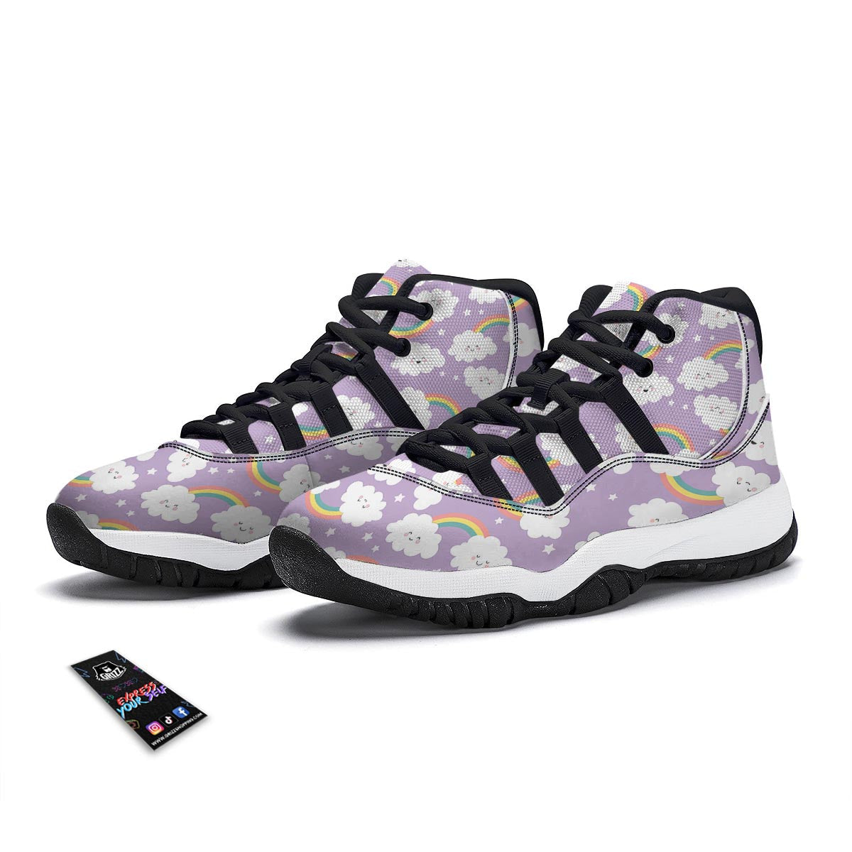 Cloud Smile Pattern Print Black Bball Shoes-grizzshop