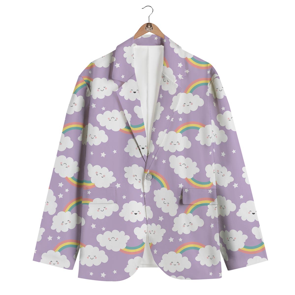 Cloud Smile Pattern Print Men's Blazer-grizzshop