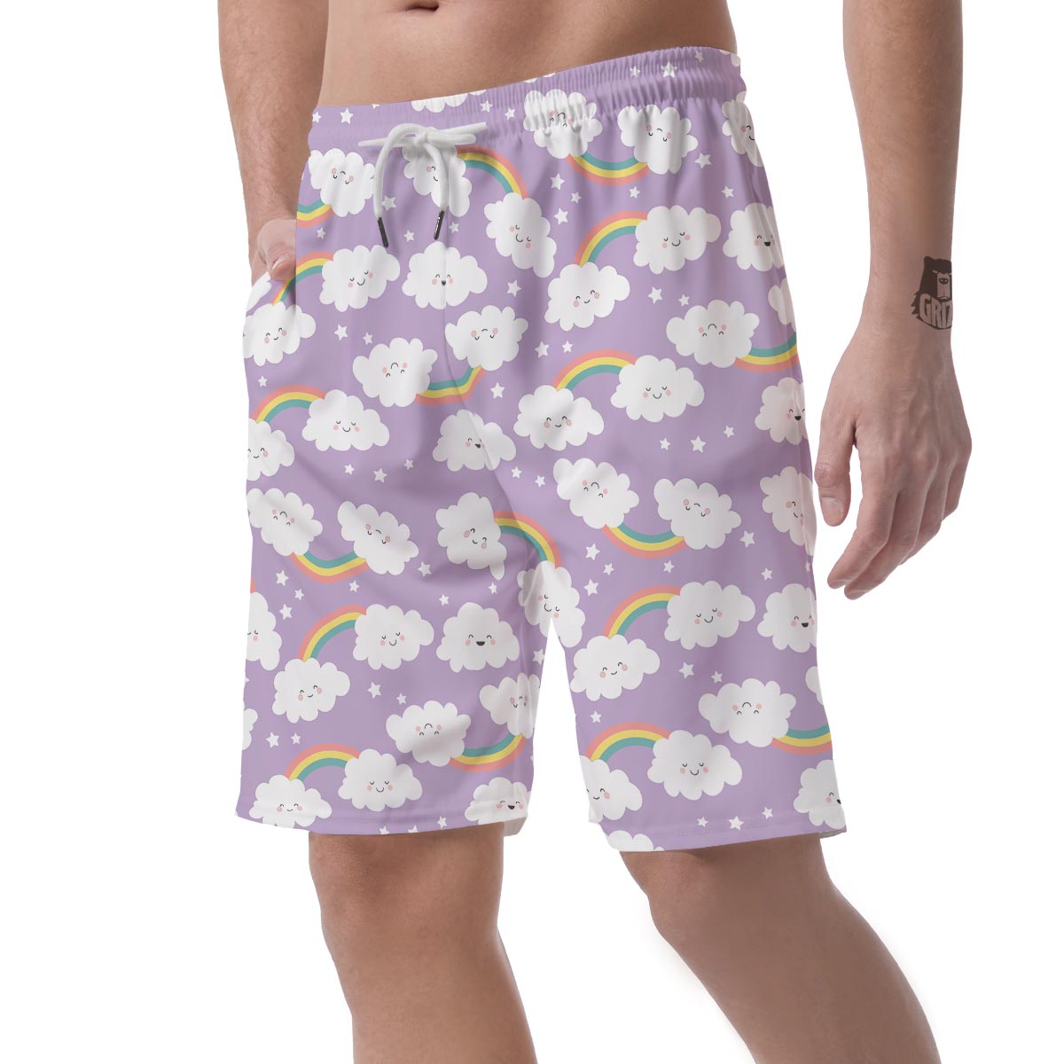 Cloud Smile Pattern Print Men's Shorts-grizzshop