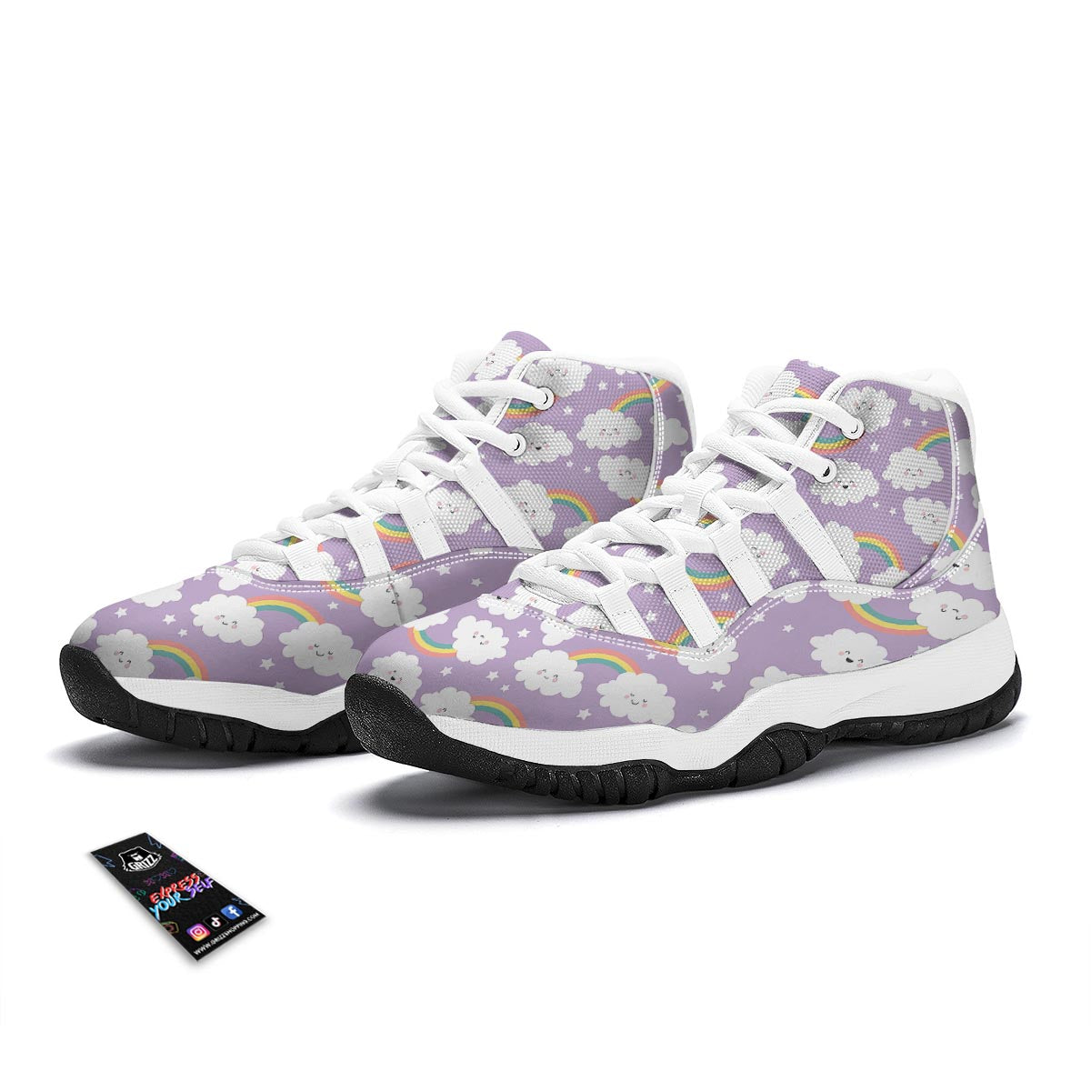 Cloud Smile Pattern Print White Bball Shoes-grizzshop