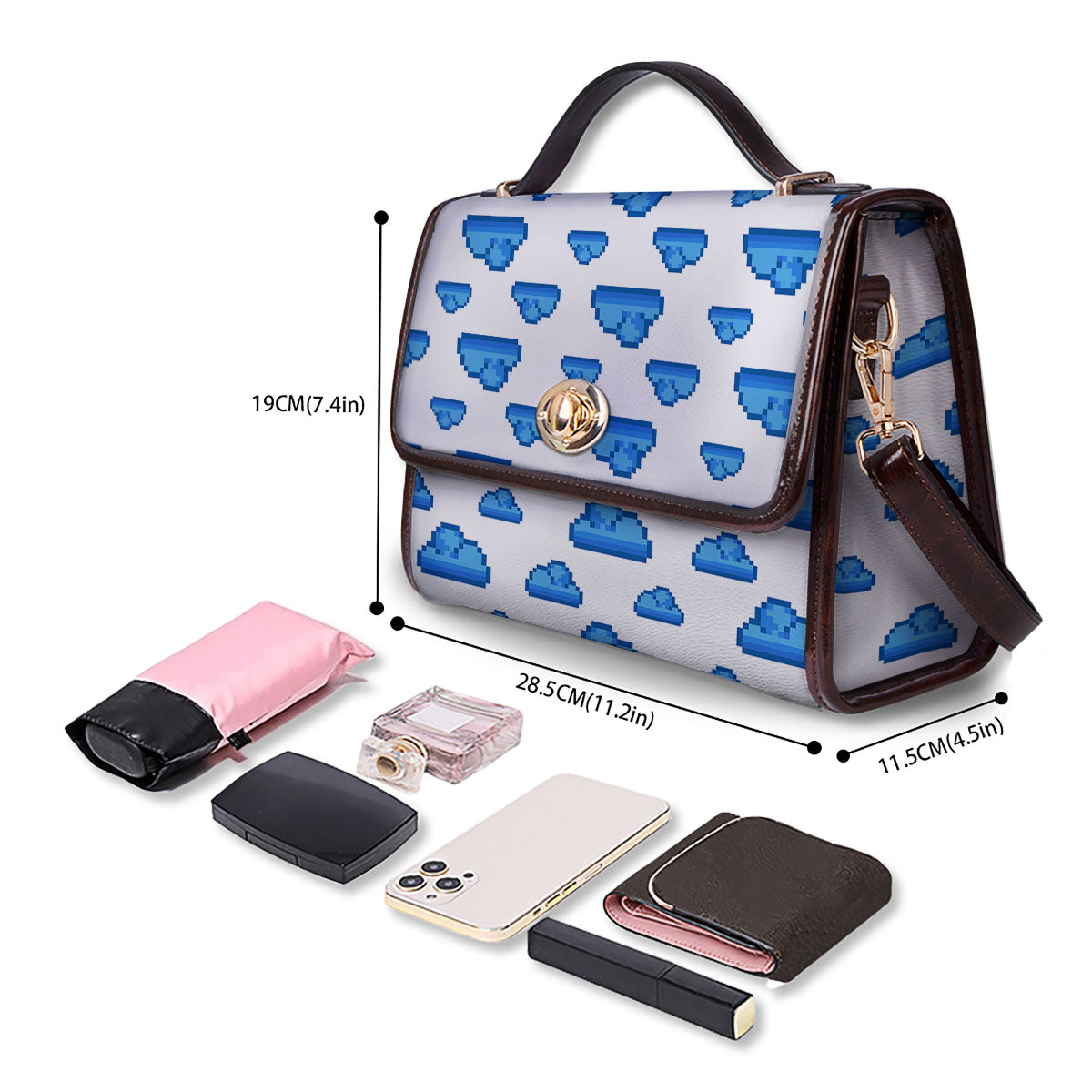 Cloud Pixel Print Pattern Women's Satchel Bag
