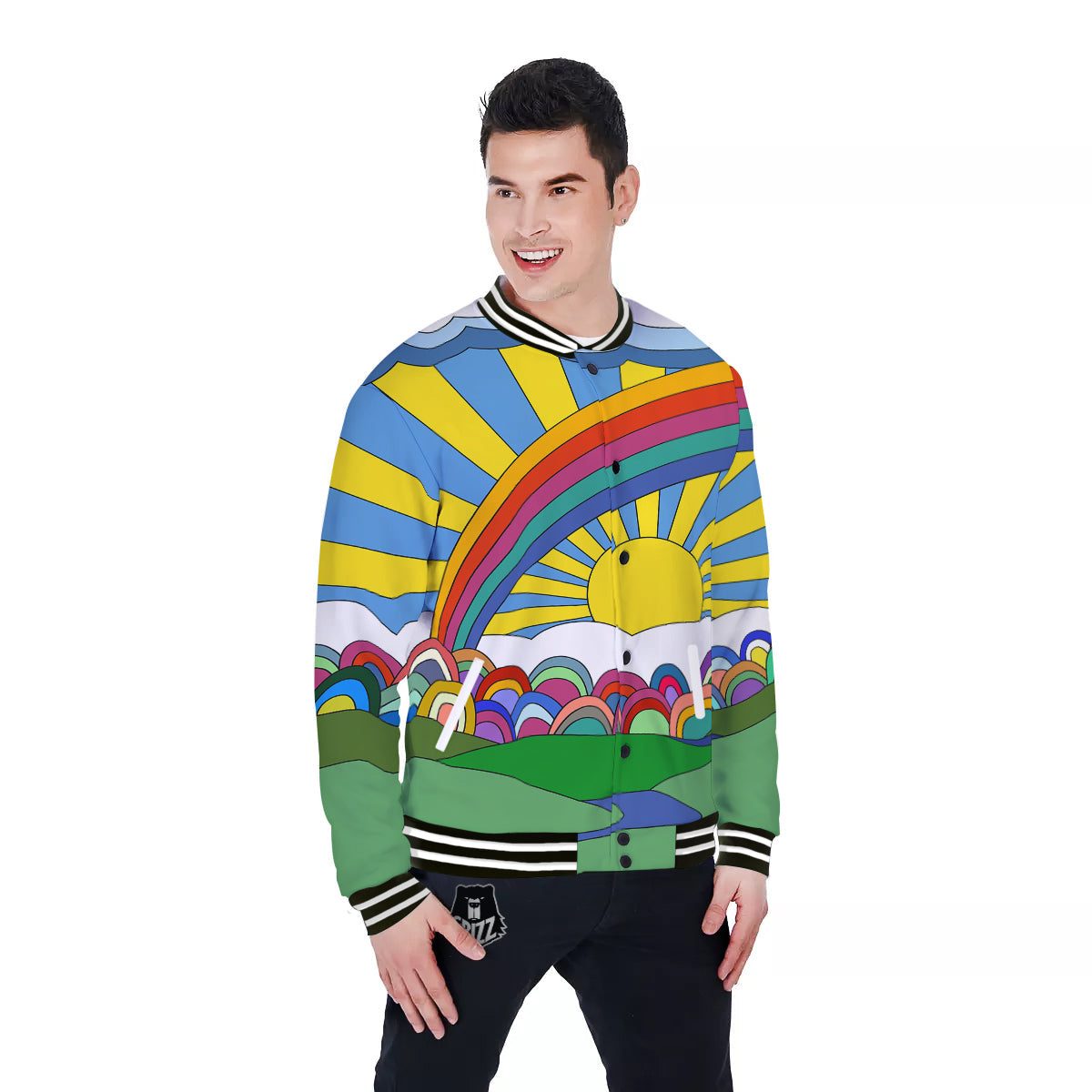 Clouds Rainbows Hippie Art Print Baseball Jacket-grizzshop