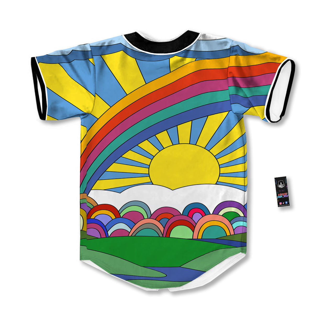 Clouds Rainbows Hippie Art Print Baseball Jersey-grizzshop