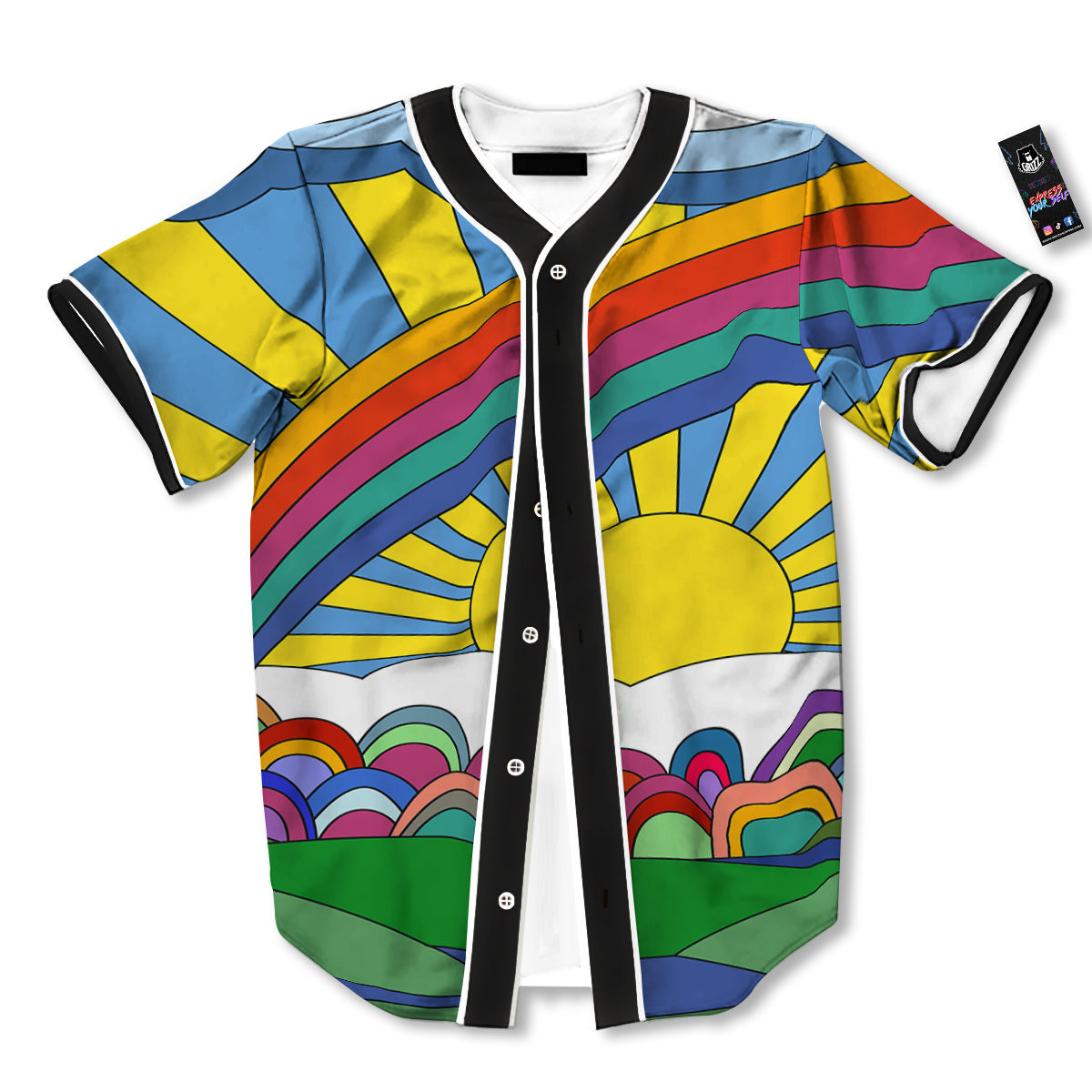Clouds Rainbows Hippie Art Print Baseball Jersey-grizzshop