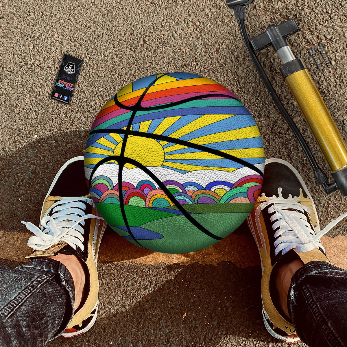 Clouds Rainbows Hippie Art Print Basketball-grizzshop