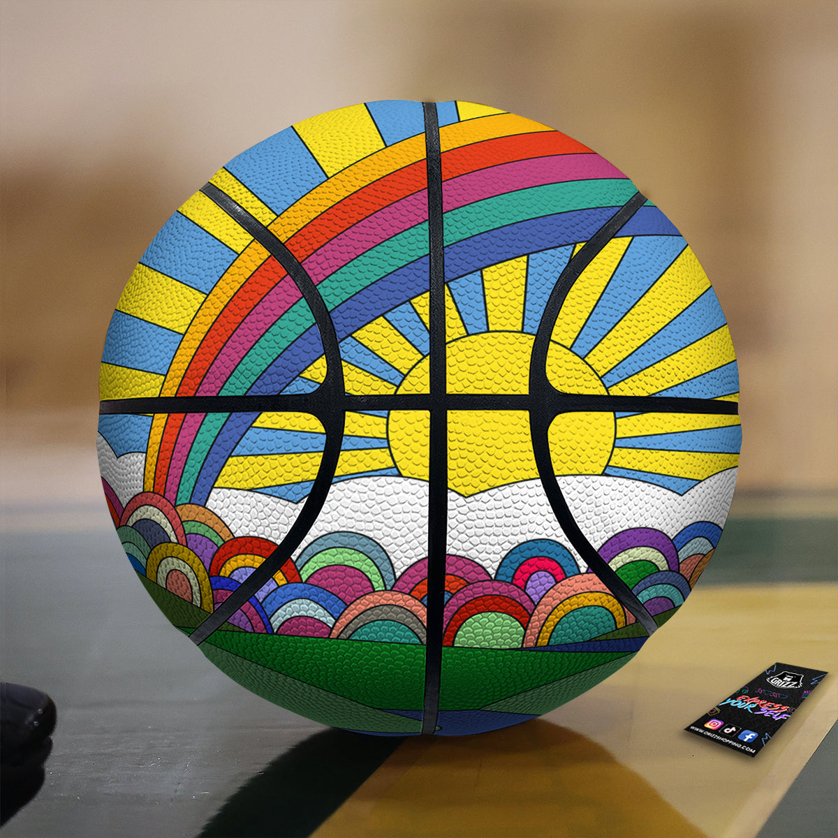 Clouds Rainbows Hippie Art Print Basketball-grizzshop