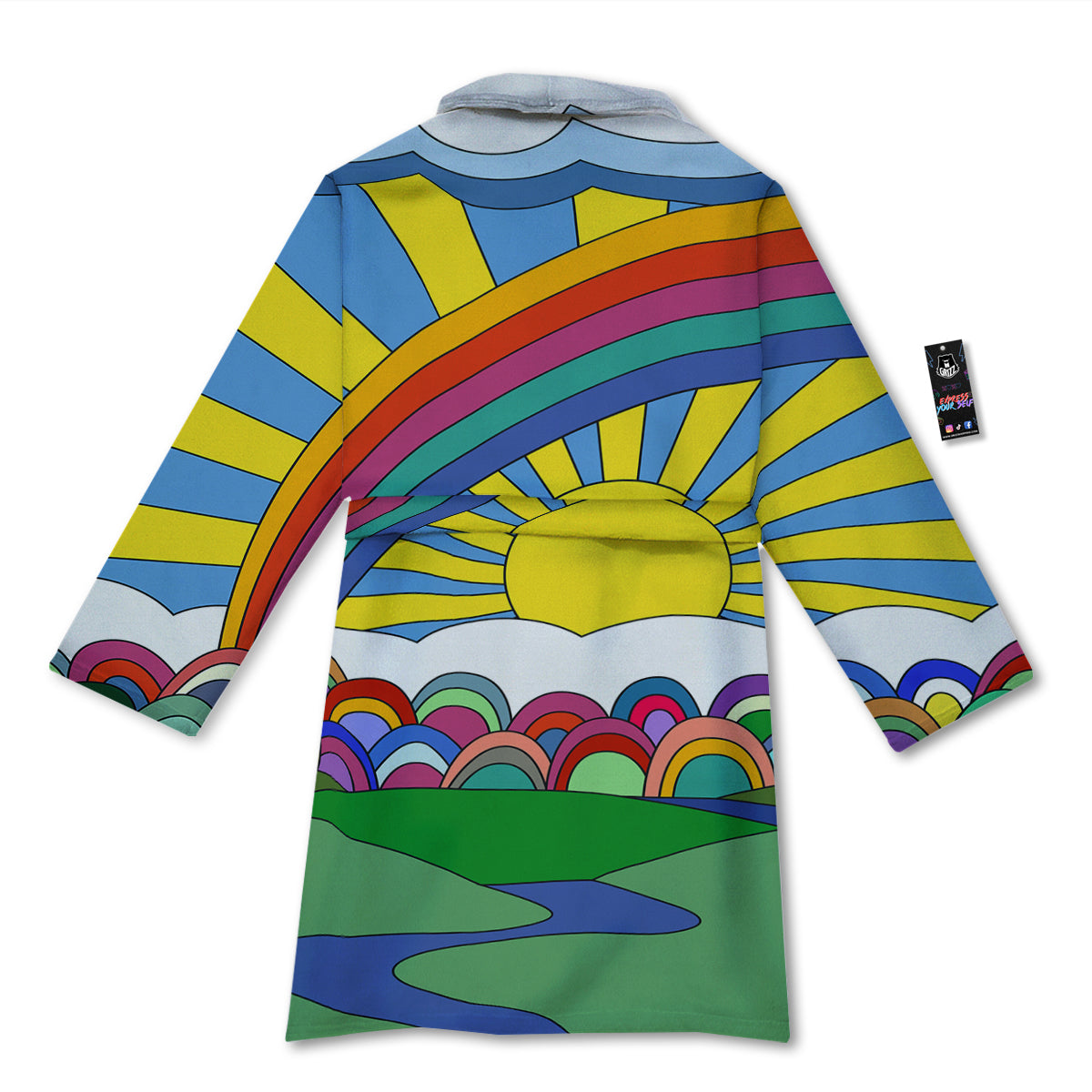 Clouds Rainbows Hippie Art Print Bathrobe-grizzshop
