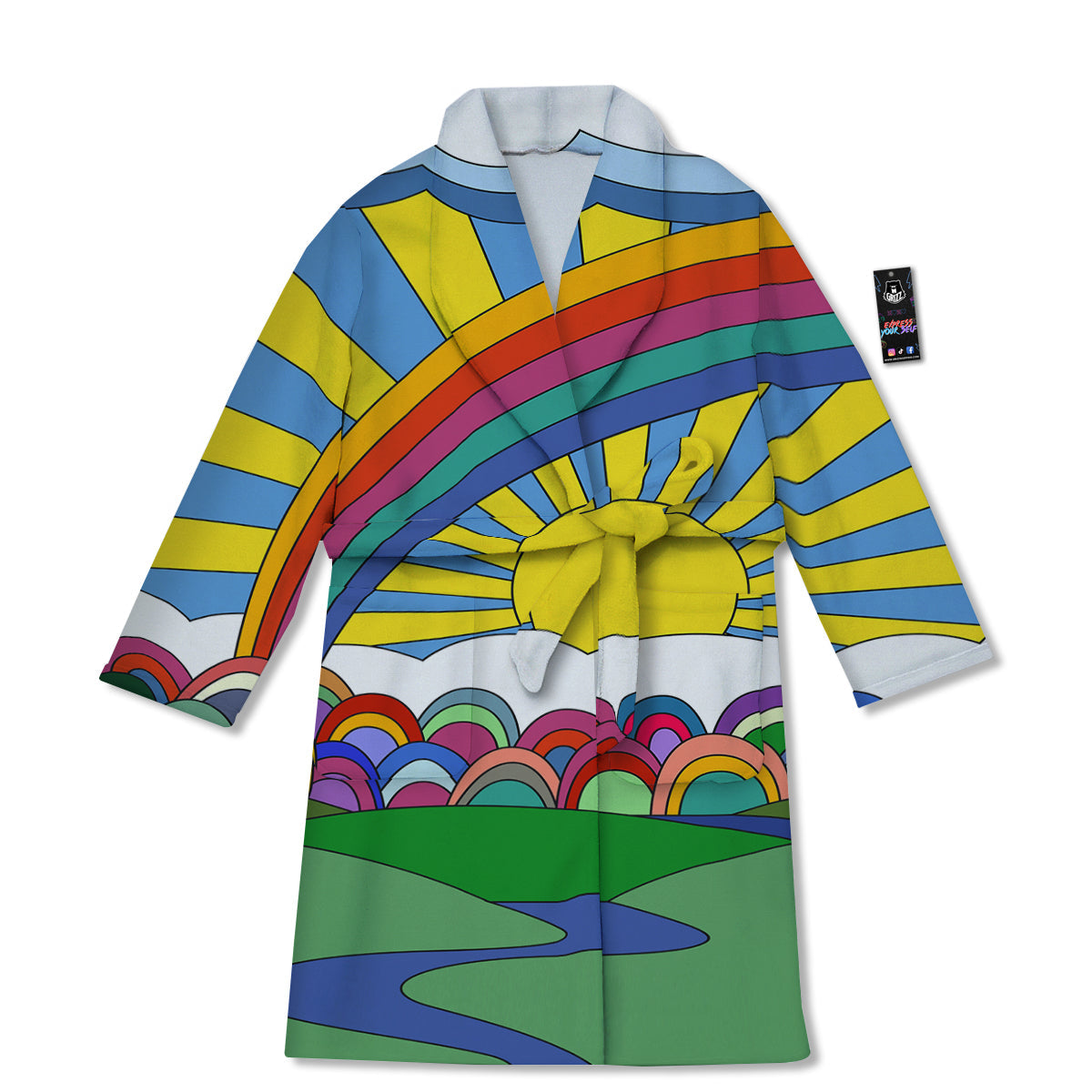 Clouds Rainbows Hippie Art Print Bathrobe-grizzshop