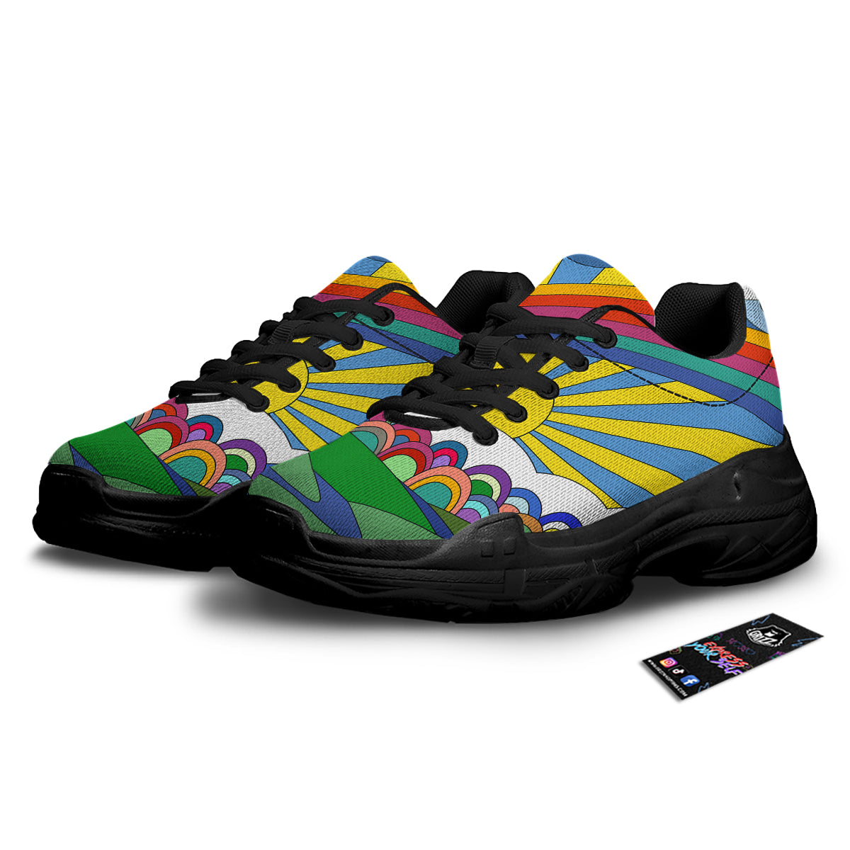 Clouds Rainbows Hippie Art Print Black Chunky Shoes-grizzshop